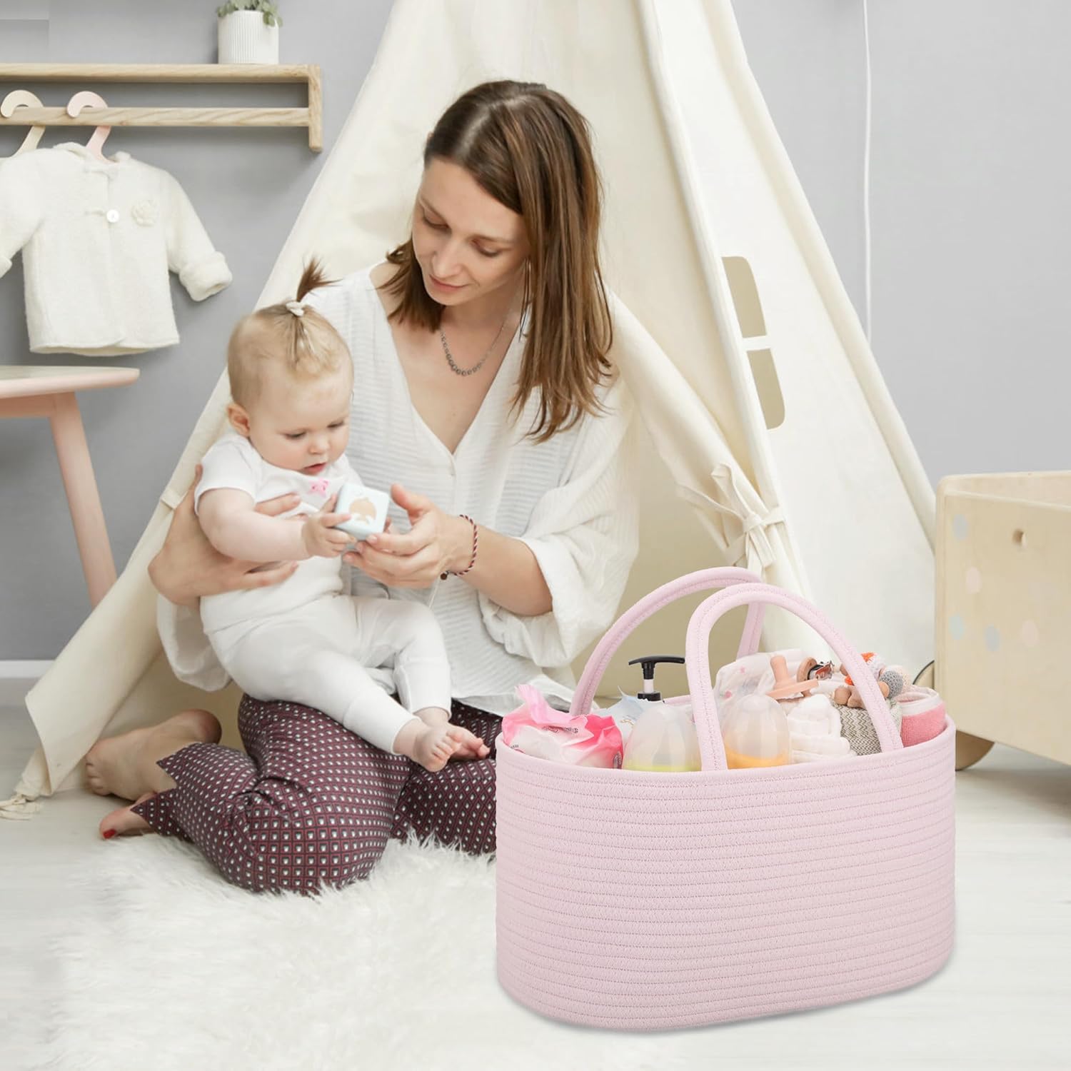 COMSE Large Diaper Caddy Organizer with T Divider