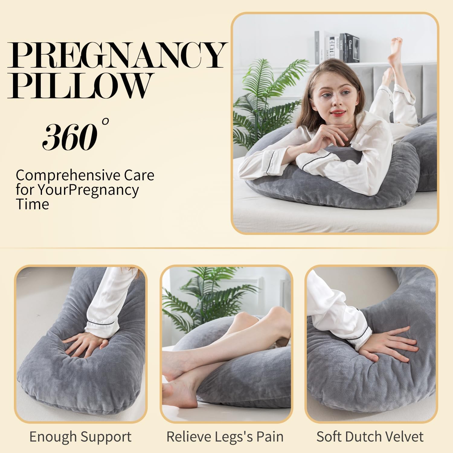 WhatsBedding J-Shaped Pregnancy Pillow for Full Body Support
