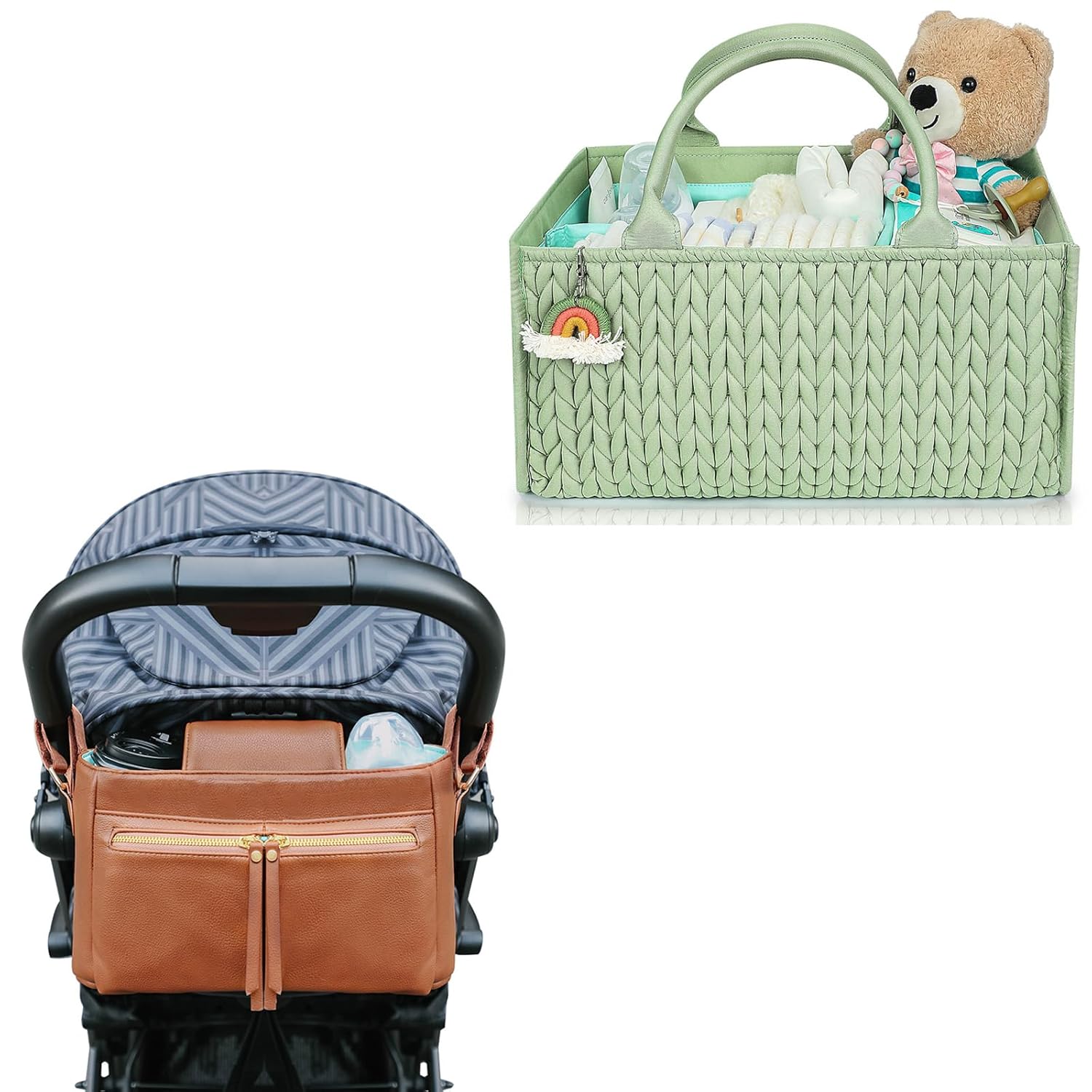MOMINSIDE Baby Diaper Caddy Organizer with Insulated Cup Holders