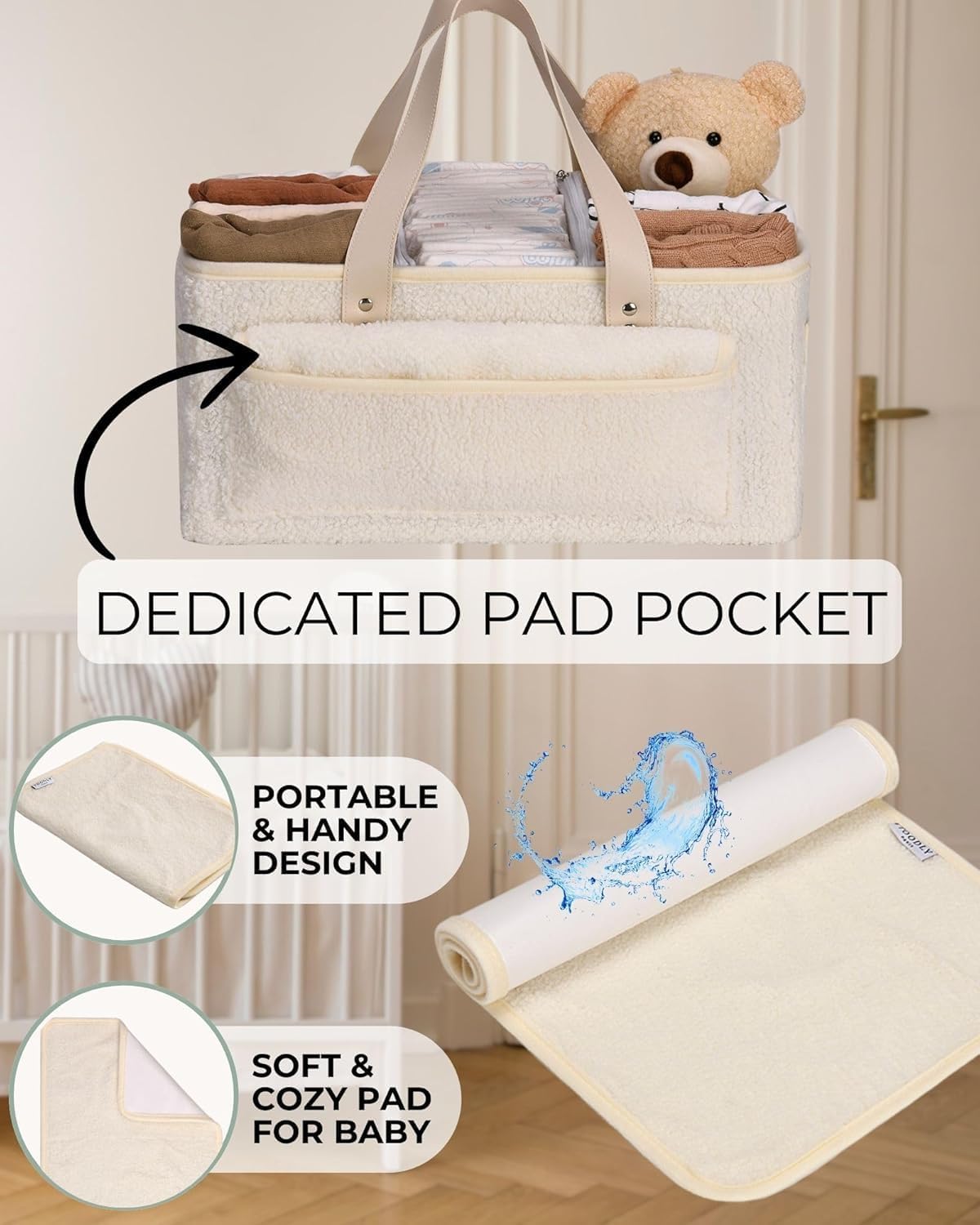 Toodly Baby Diaper Caddy Organizer with Changing Mat and Burp Cloth