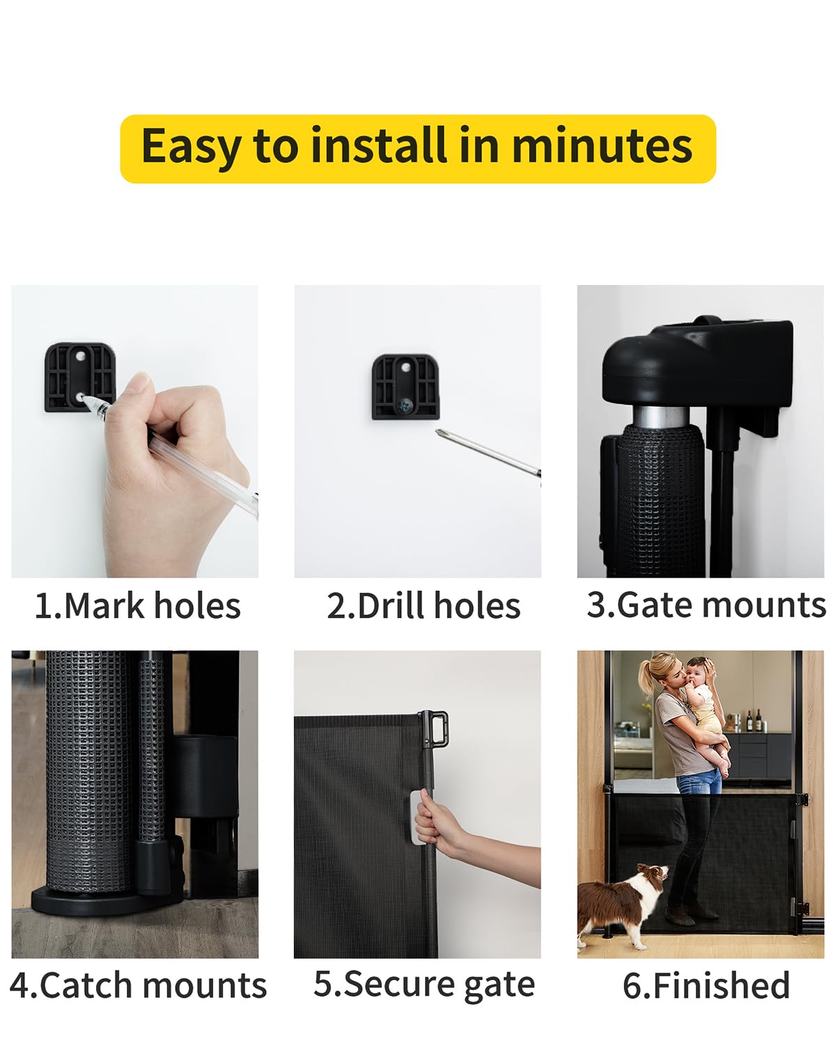 DEAR LOV Retractable Baby Gate - 33 Tall 55 Wide Black