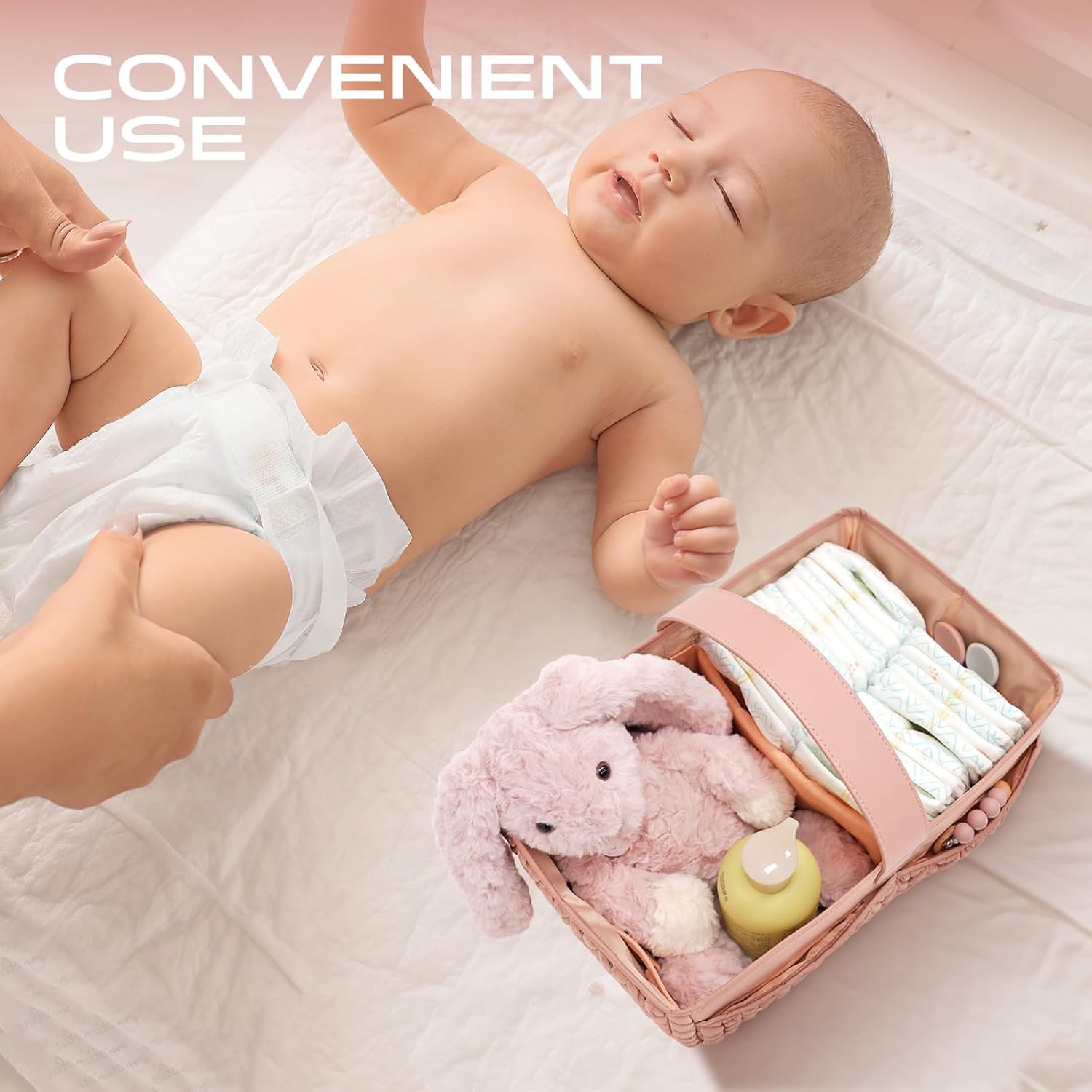 LUKJOJO Dusty Rose Diaper Caddy with Handle