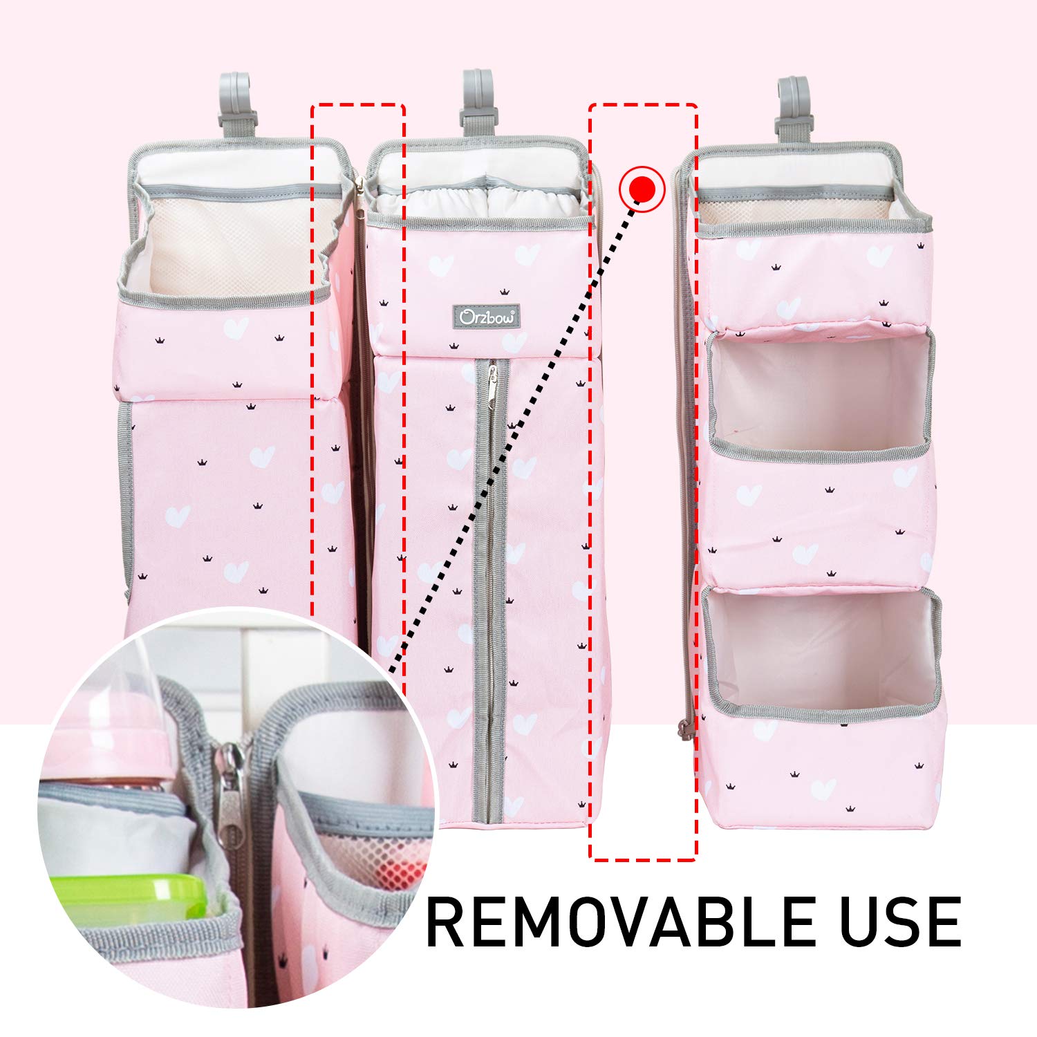 Orzbow 3-in-1 Hanging Diaper Caddy Organizer Pink