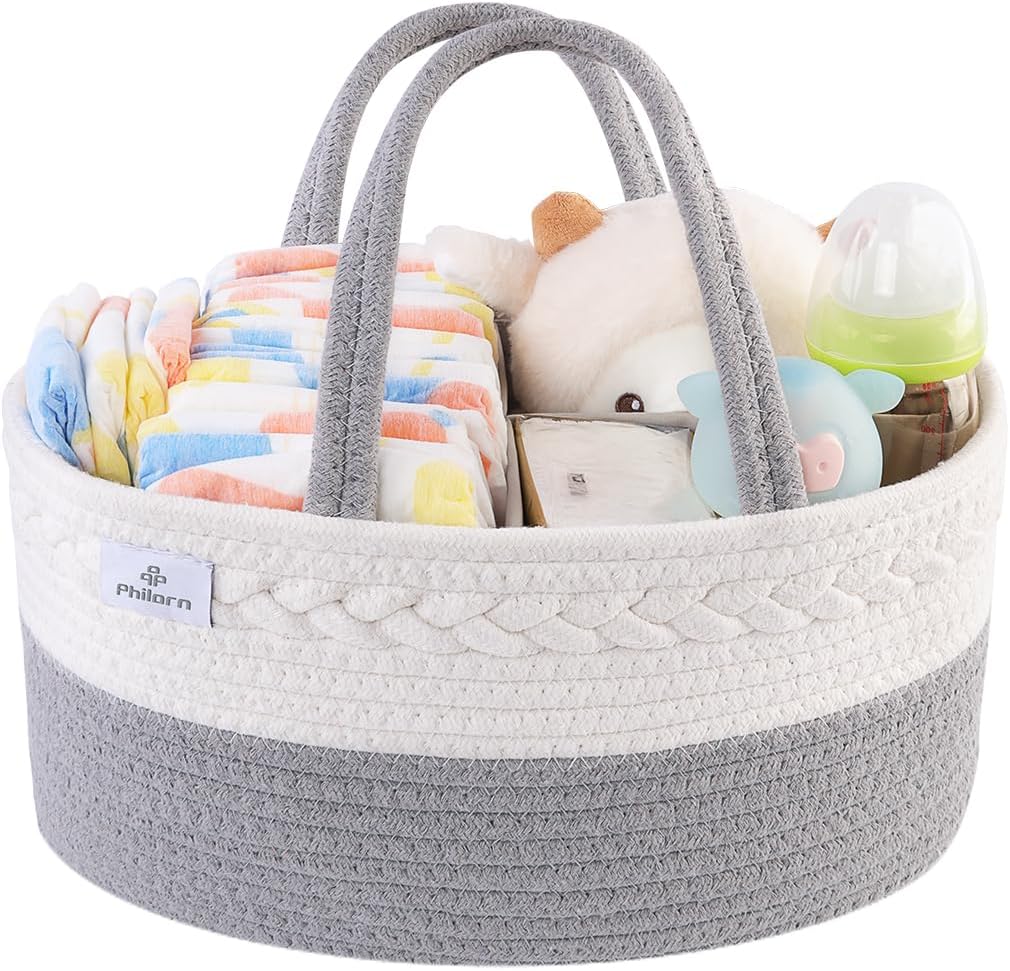 PHILORN Woven Diaper Caddy with Dividers