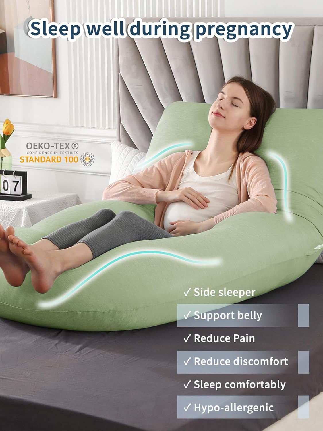 Wndys Dream 60 Inch Pregnancy Pillow with Cooling Velvet Cover