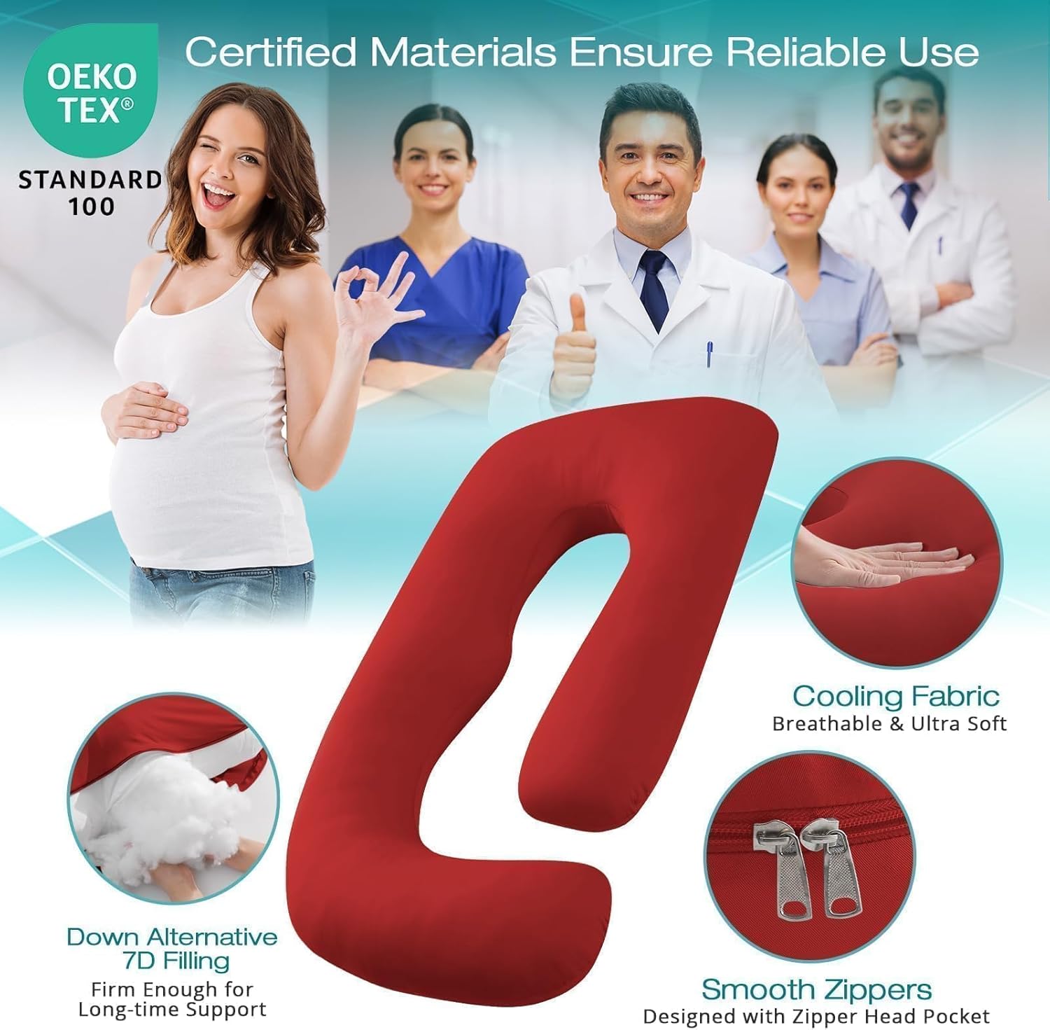 Sasttie Red Pregnancy Pillow with Cooling Cover
