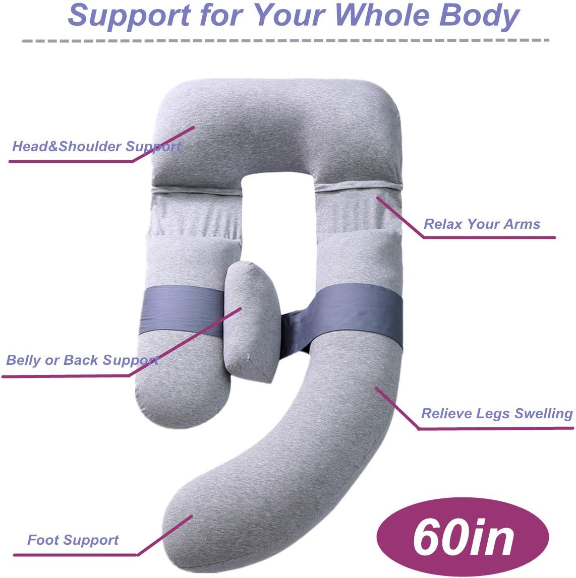 MOON PINE 60 Inch Pregnancy Pillow with Zipper Design