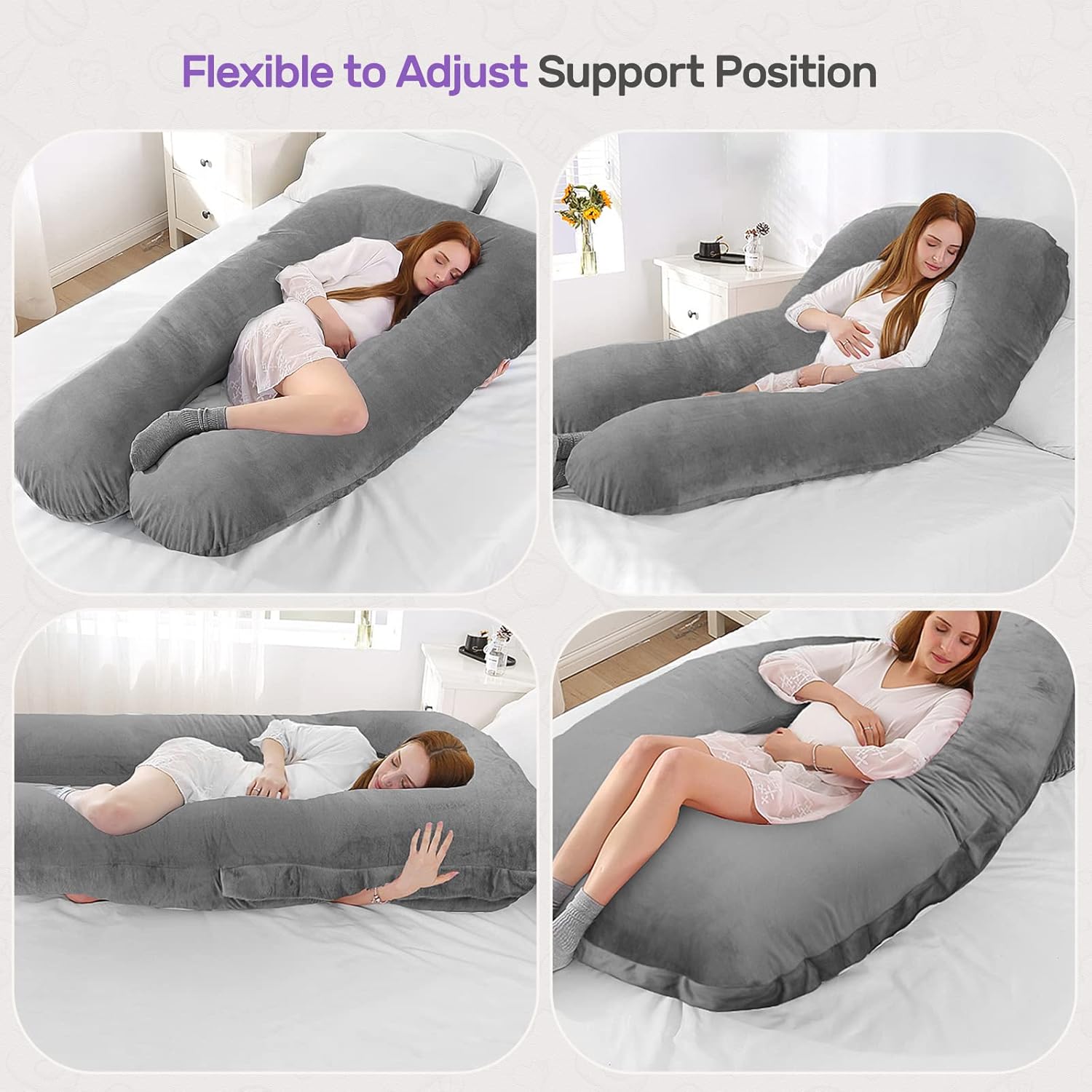 Nuliie Pregnancy Pillow with Washable Velvet Cover