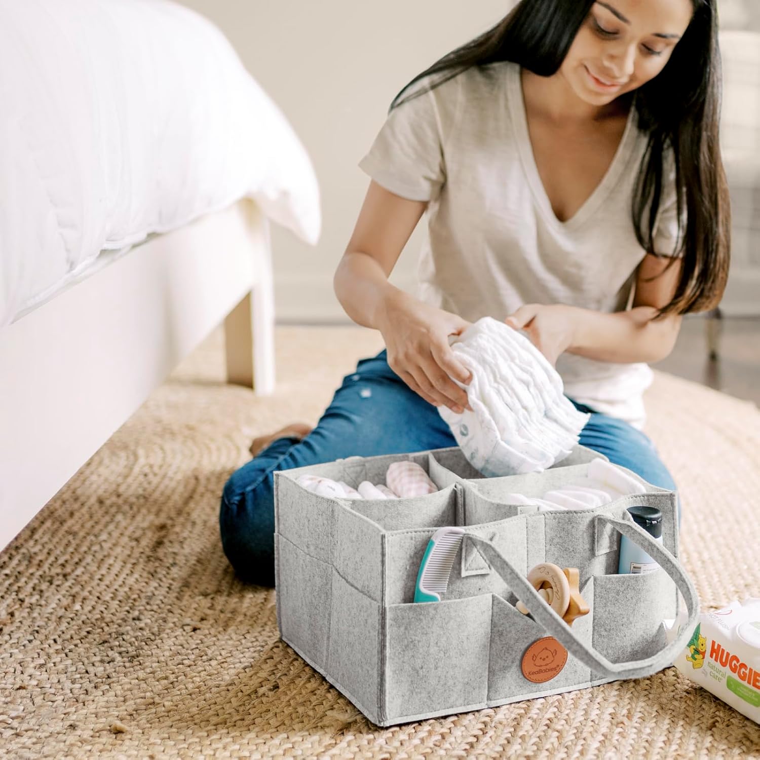 KeaBabies Baby Diaper Caddy Organizer with Handle - Classic Gray 1