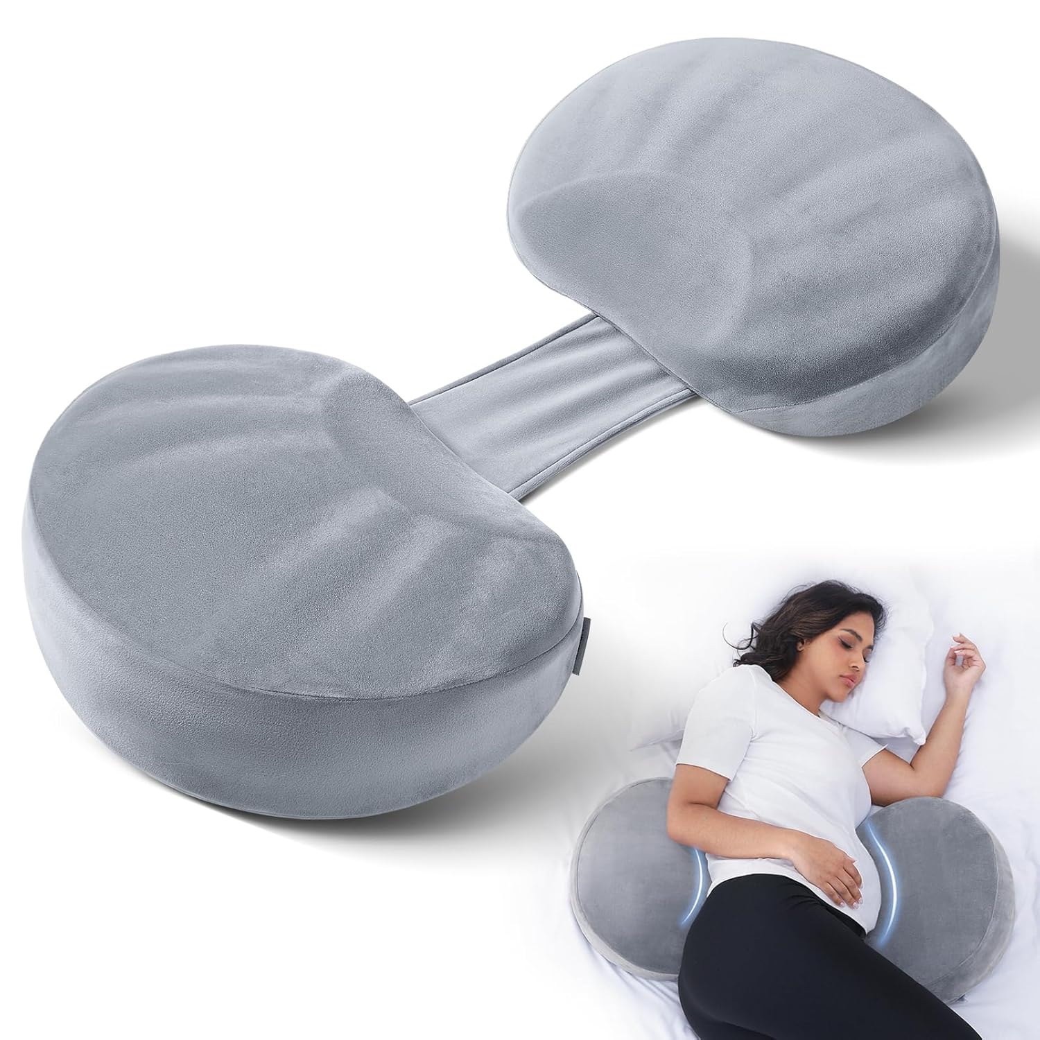 Yunari Pregnancy Pillow Memory Foam Velvet Grey