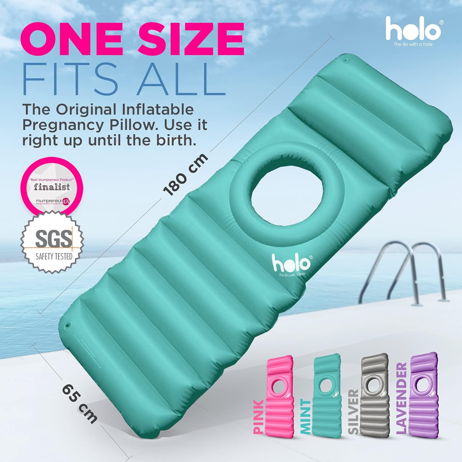 HOLO Inflatable Pregnancy Pillow - Full Body Maternity Support Mint