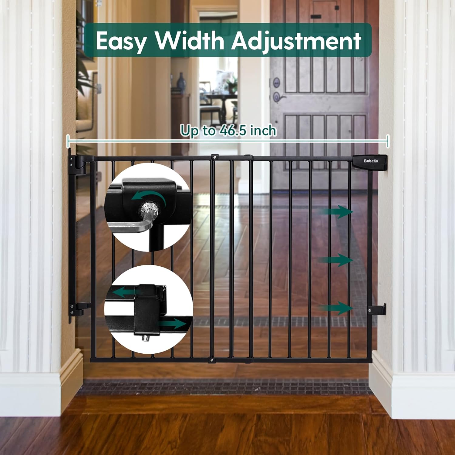 Babelio 297-465 Baby Pet Gate No Bottom Bar Black