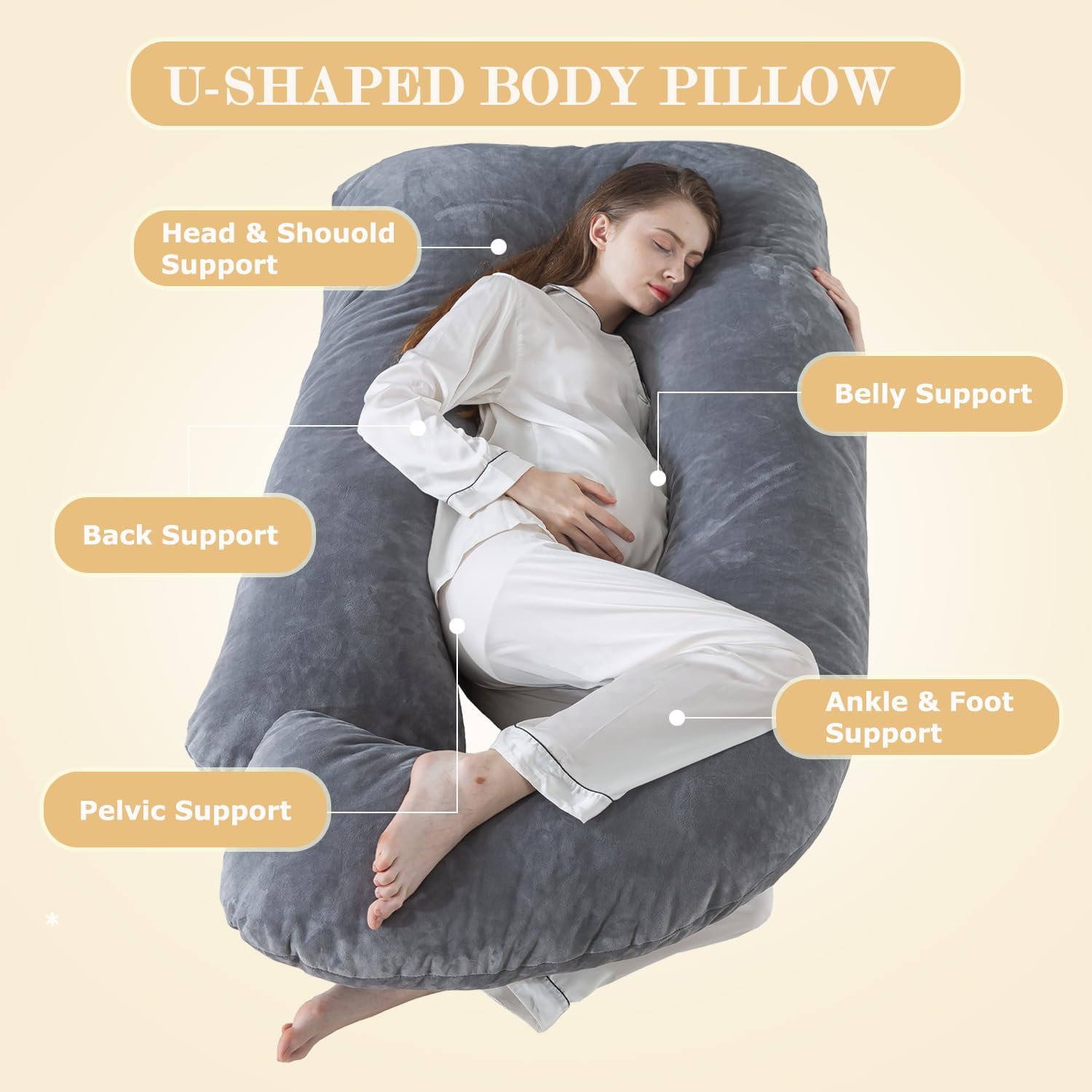 WhatsBedding J-Shaped Pregnancy Pillow for Full Body Support