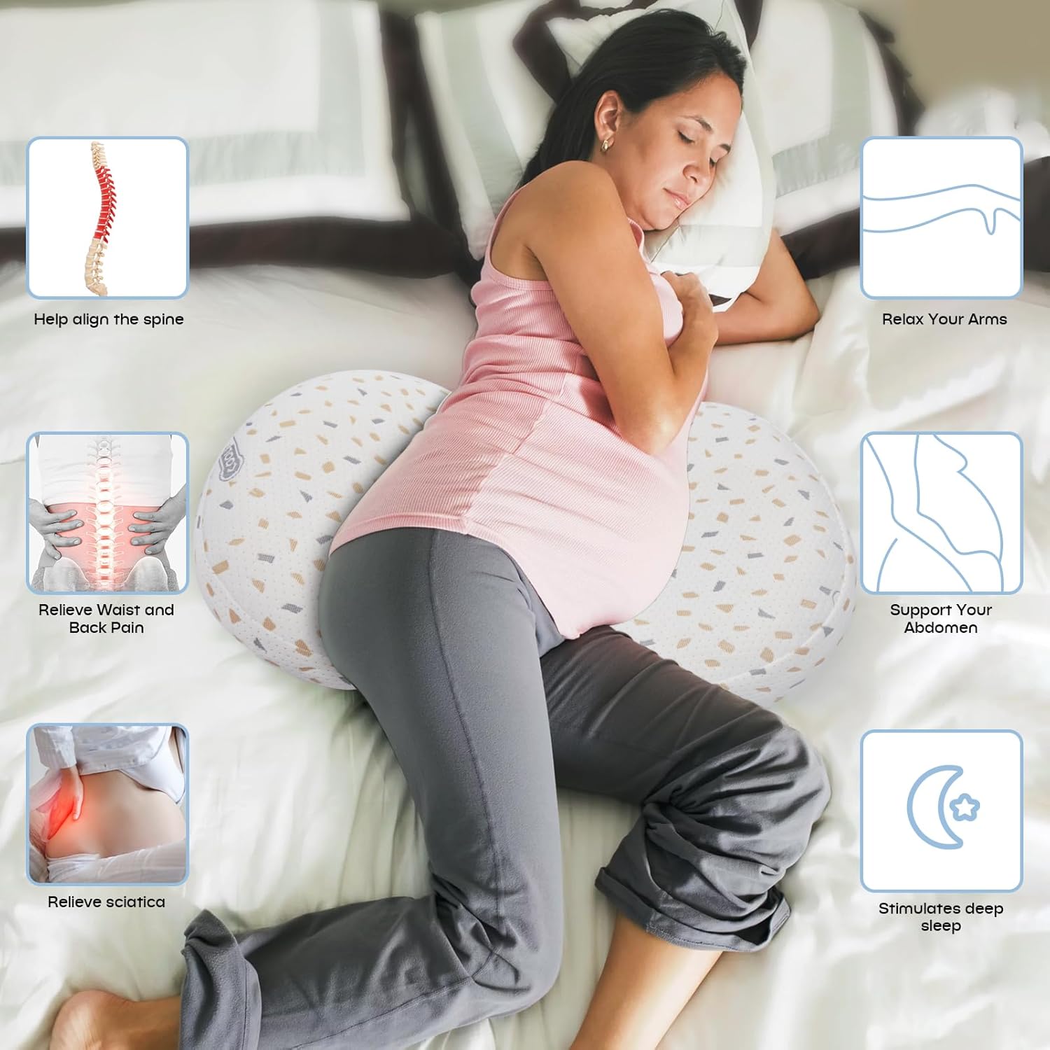 SNOOZYNEST Maternity Pillow - Adjustable Washable Support