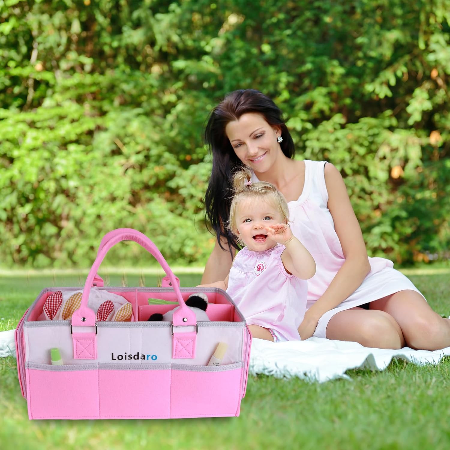 Loisdaro Baby Diaper Caddy with Handles and Dividers