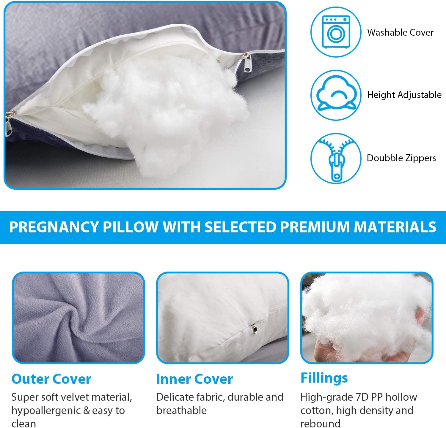 Victostar U Shaped Maternity Pillow with Removable Cover