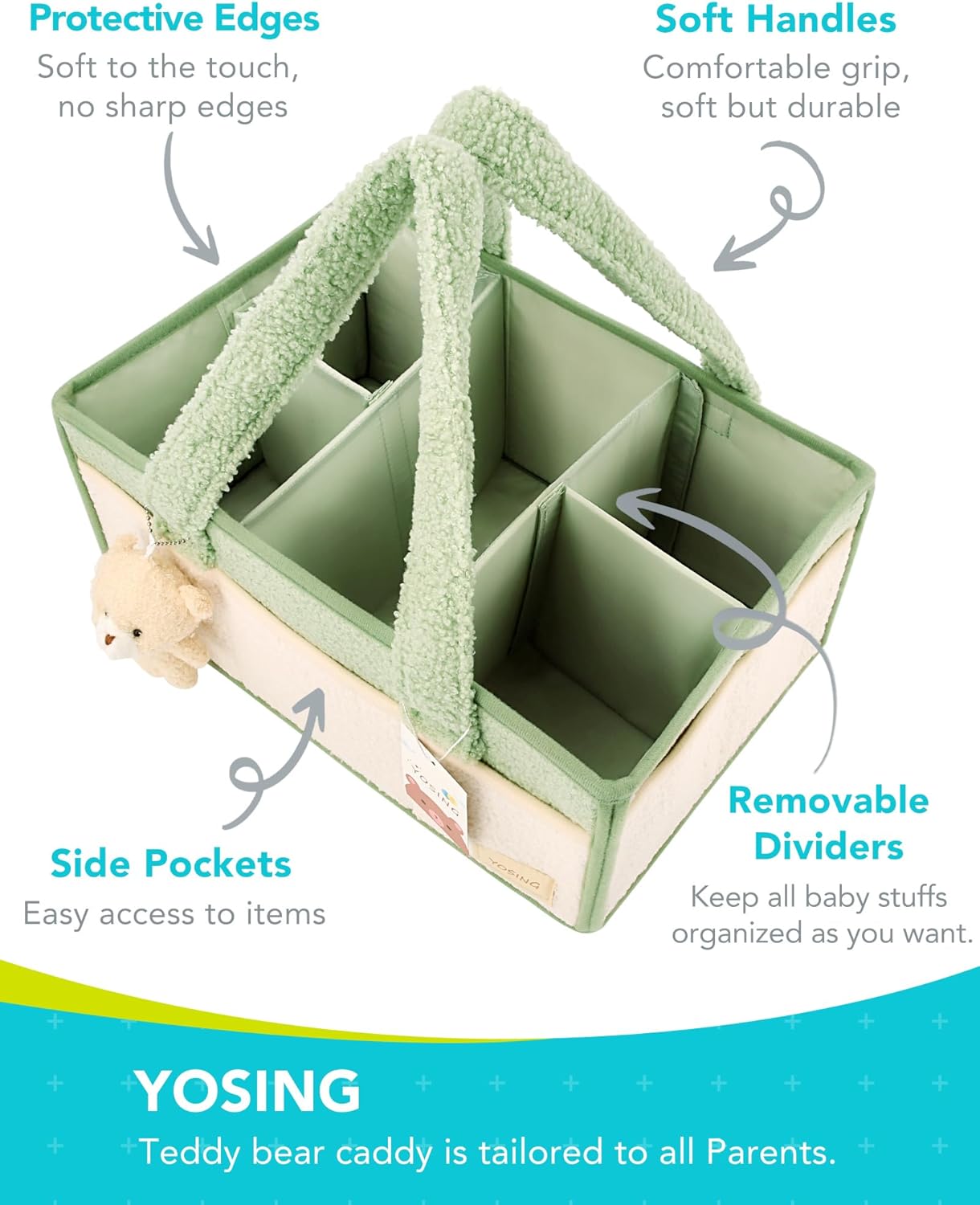 YOSING Diaper Caddy Organizer with 13 Pockets - Green and White