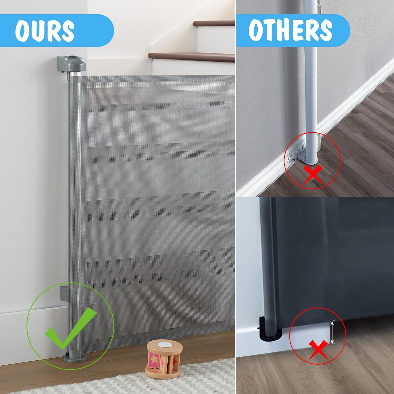 Cumbor Retractable Baby Gate 33 in Tall 55 in Wide Gray