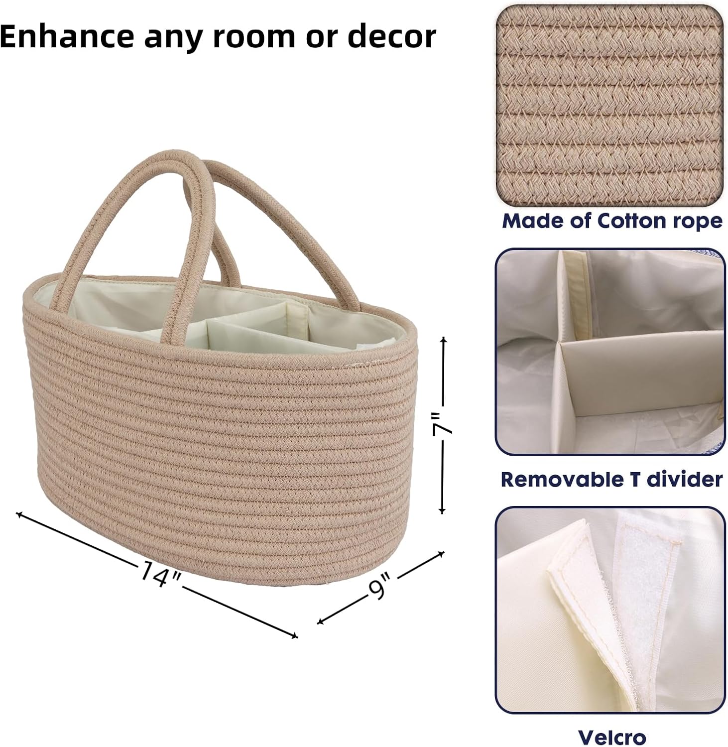 JUNBOLE Diaper Caddy Organizer Cotton Rope Baby Basket