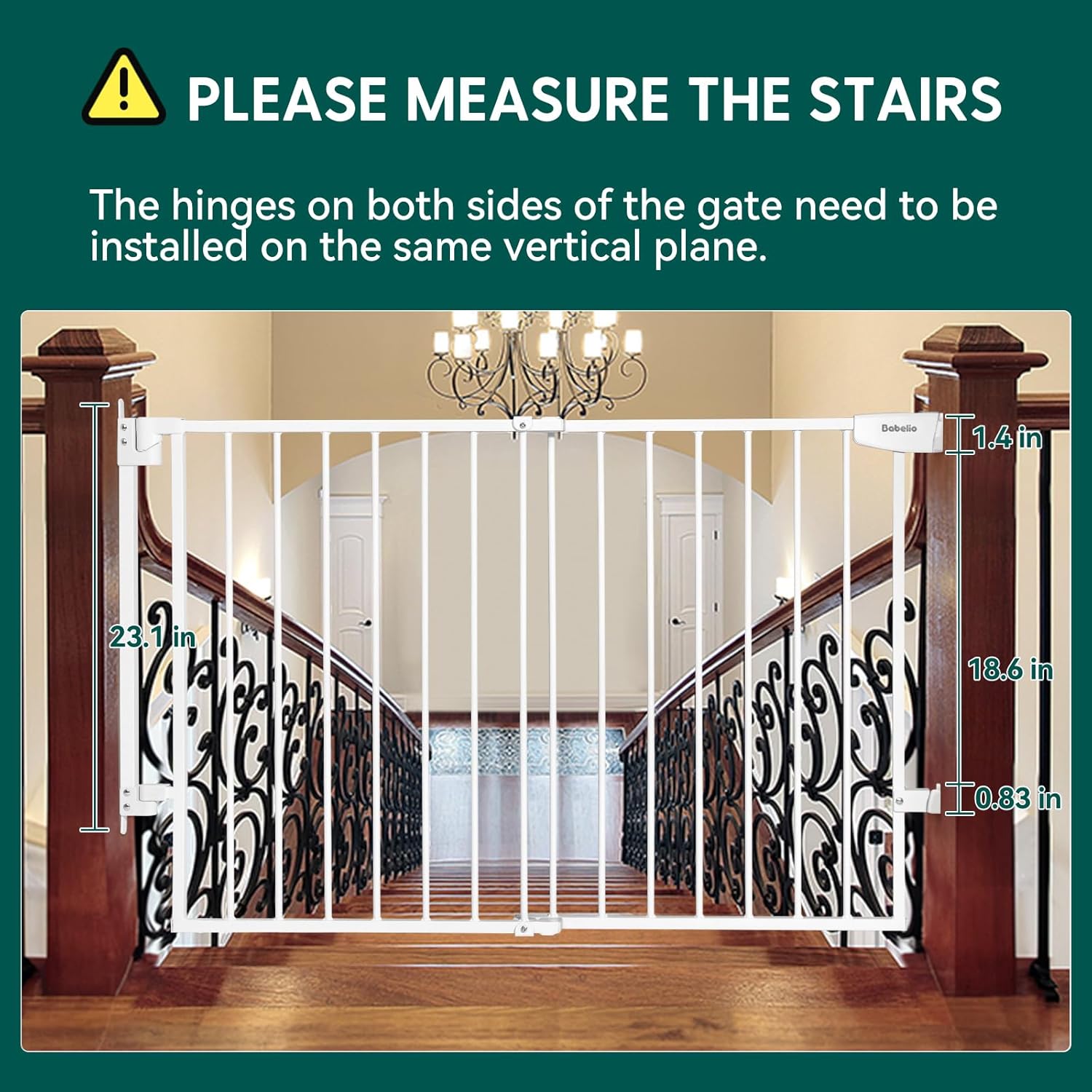 Babelio 297-465 Stair Gate with Auto Close and No Bottom Bar White
