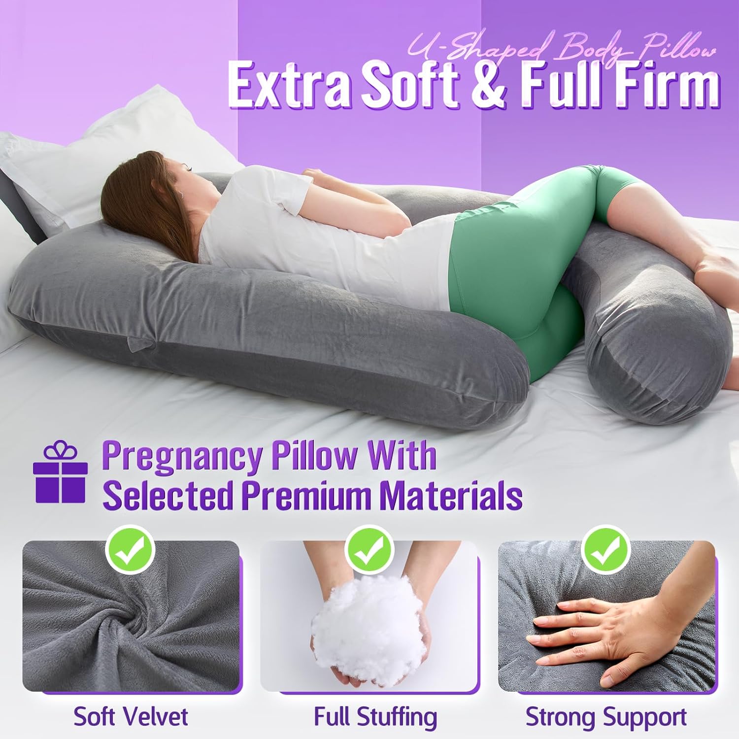 AMCATON U-Shaped Pregnancy Pillow with Velvet Cover