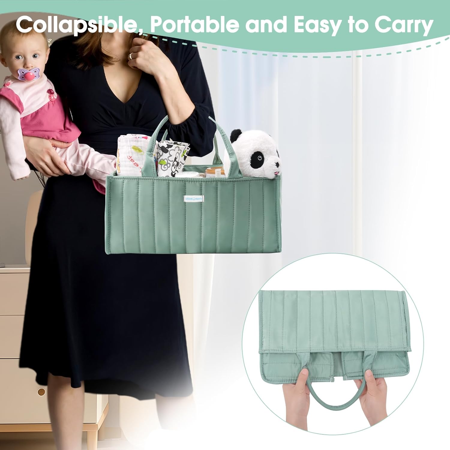 ChicMoments Baby Diaper Caddy Organizer - Matcha Green
