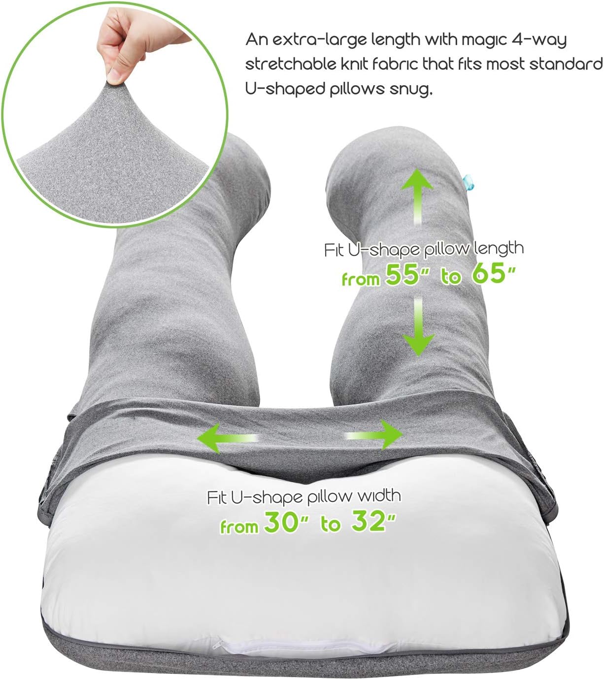 COSMOPLUS U Shaped Full Body Pillow Case for Maternity - Light Grey