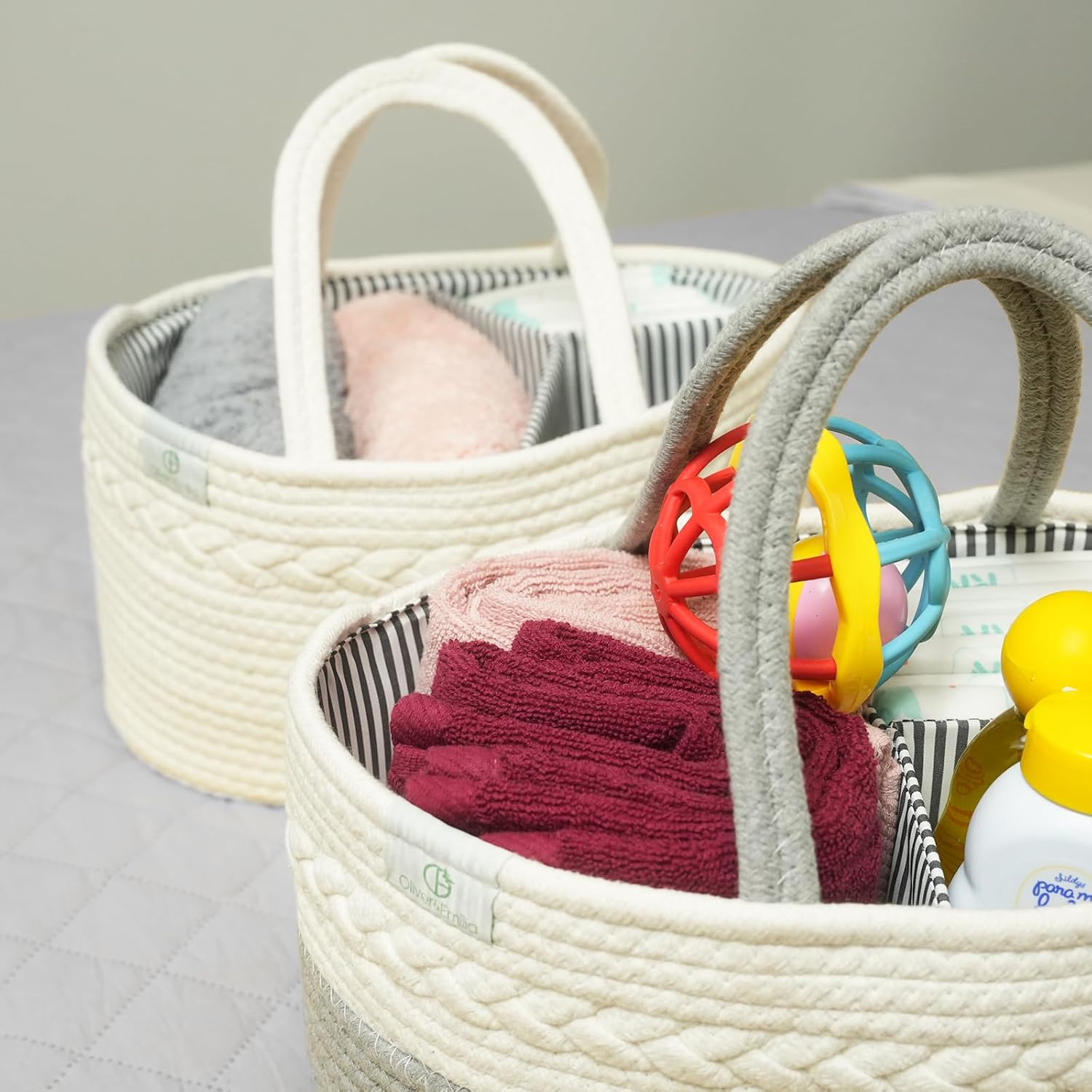 Oliver Emilia Diaper Caddy - Portable Woven Organizer with Handle