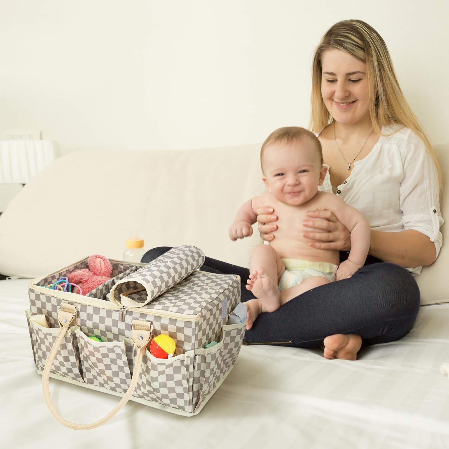EZLuxeHome Luxury Baby Diaper Caddy Organizer with Lid