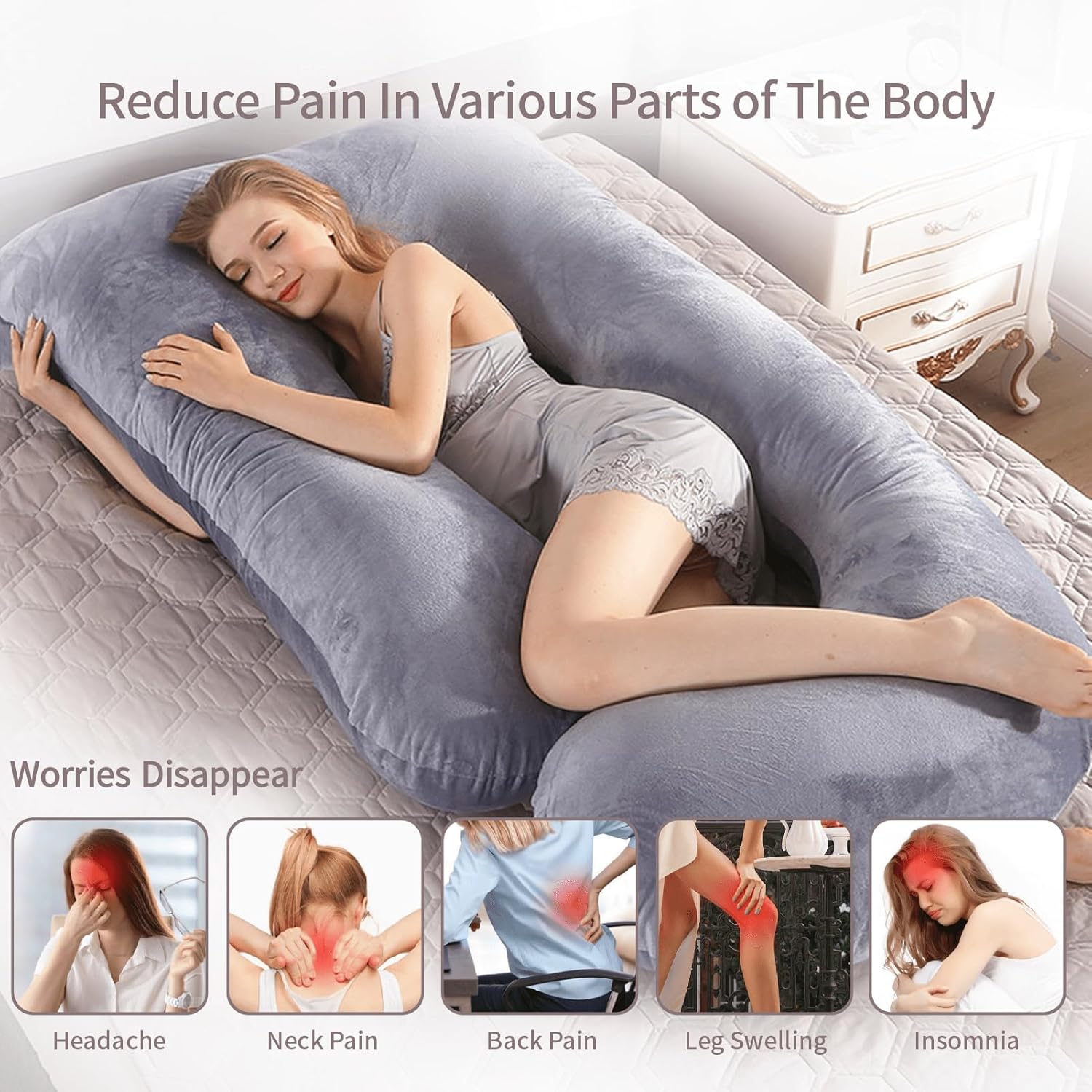 60 Inch Full Body Pregnancy Pillow with Cooling Washable Cover