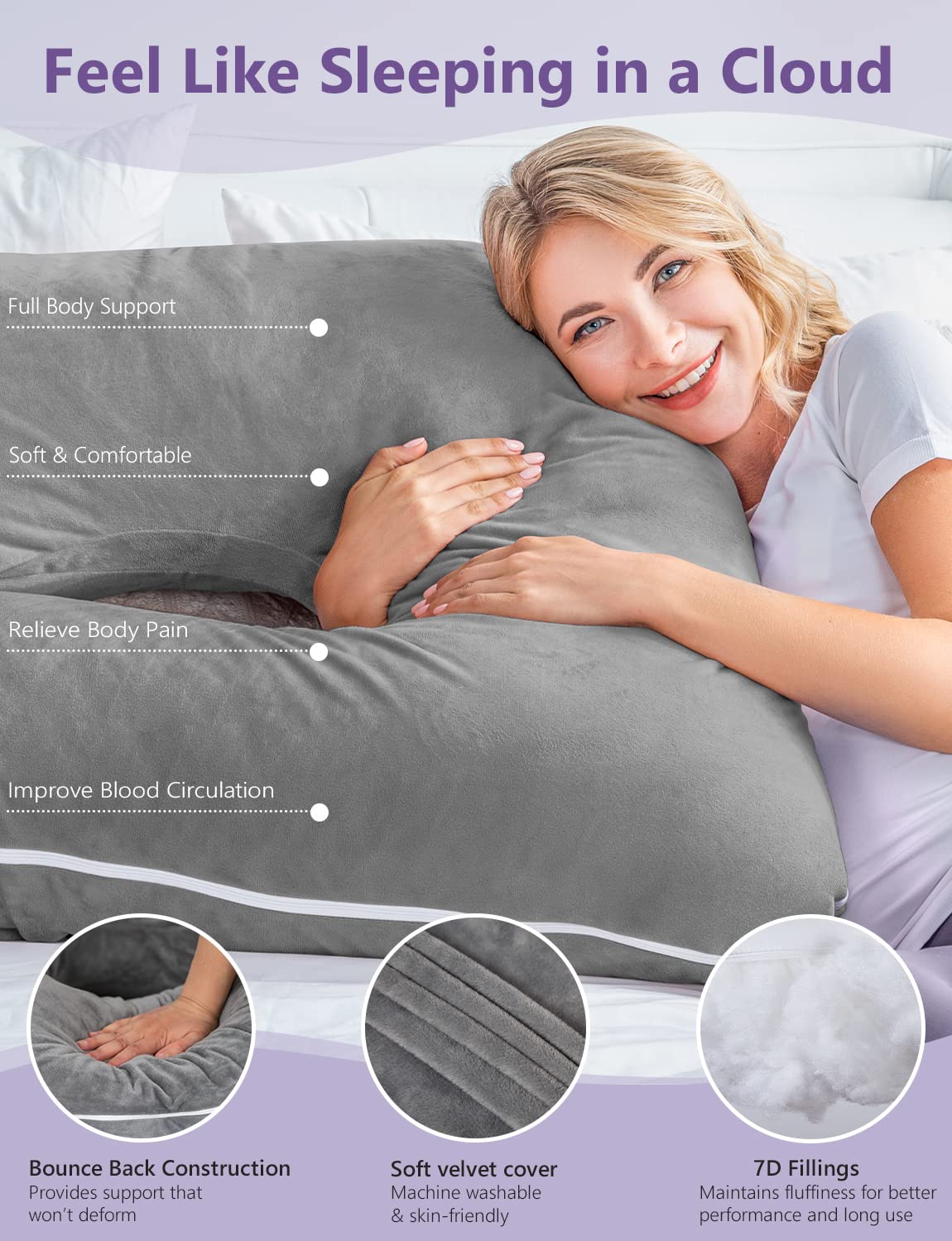 Meiz U Shaped Pregnancy Pillow with Removable Velvet Cover
