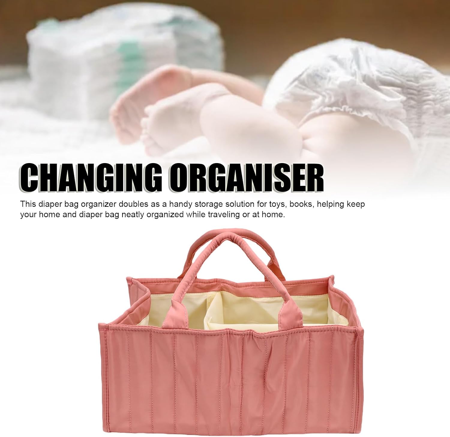 Oreilet Baby Diaper Caddy Organizer Pink