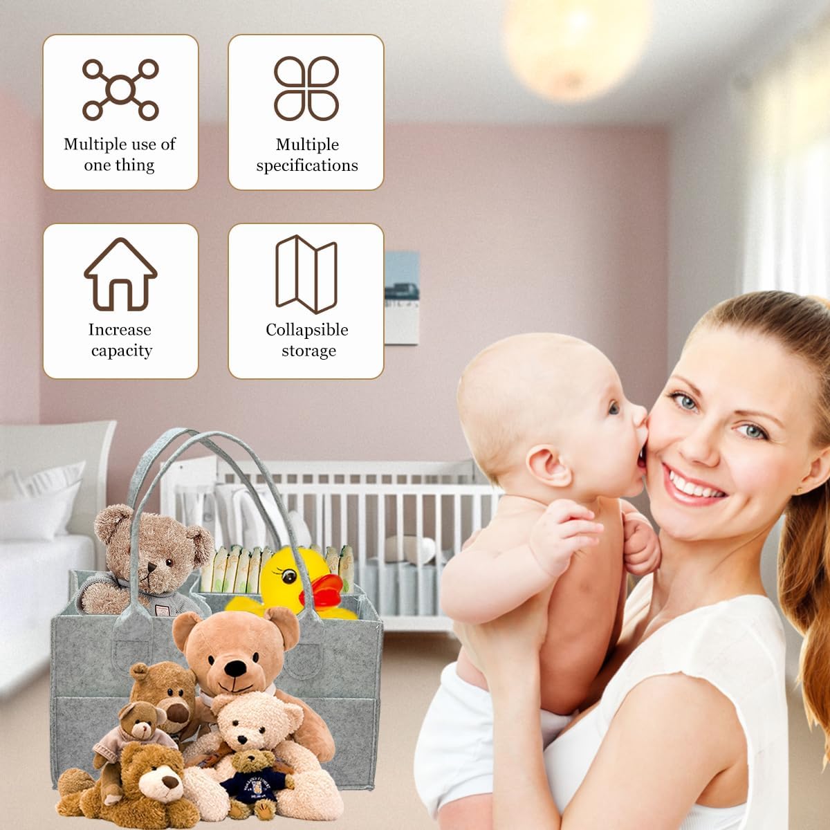 2 Pack Diaper Caddy Organizer - Grey