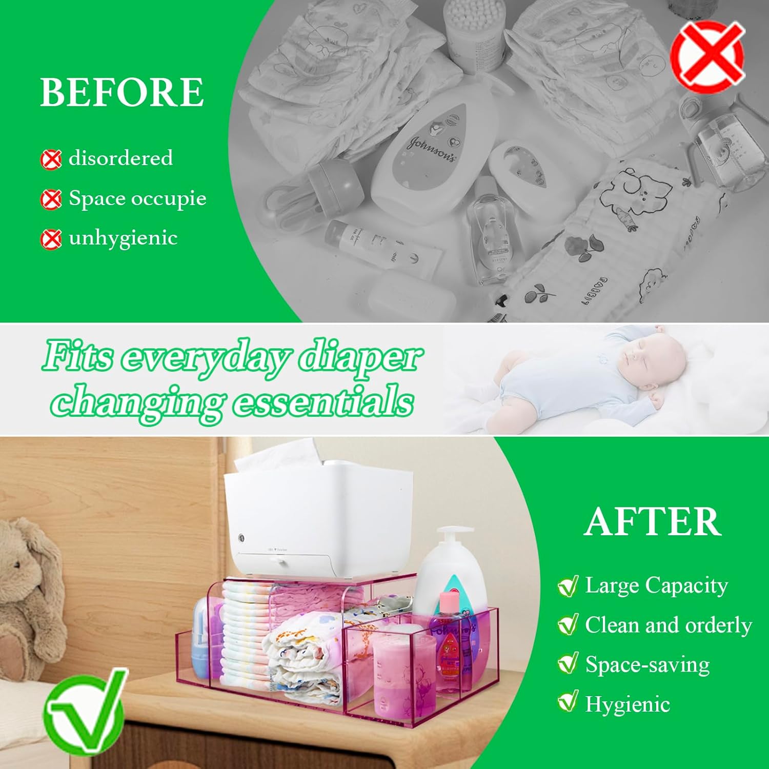 Nanyezh Acrylic Diaper Caddy with 4 Compartments Red 1