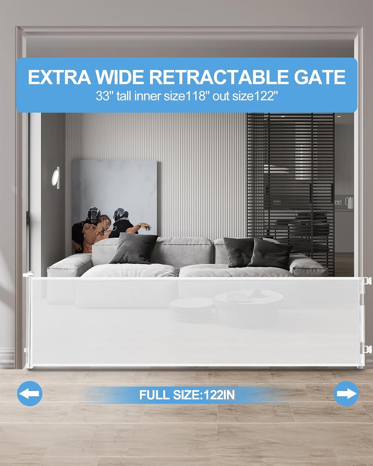 Veraste Retractable Baby Gate - Extra Wide 33 x 118