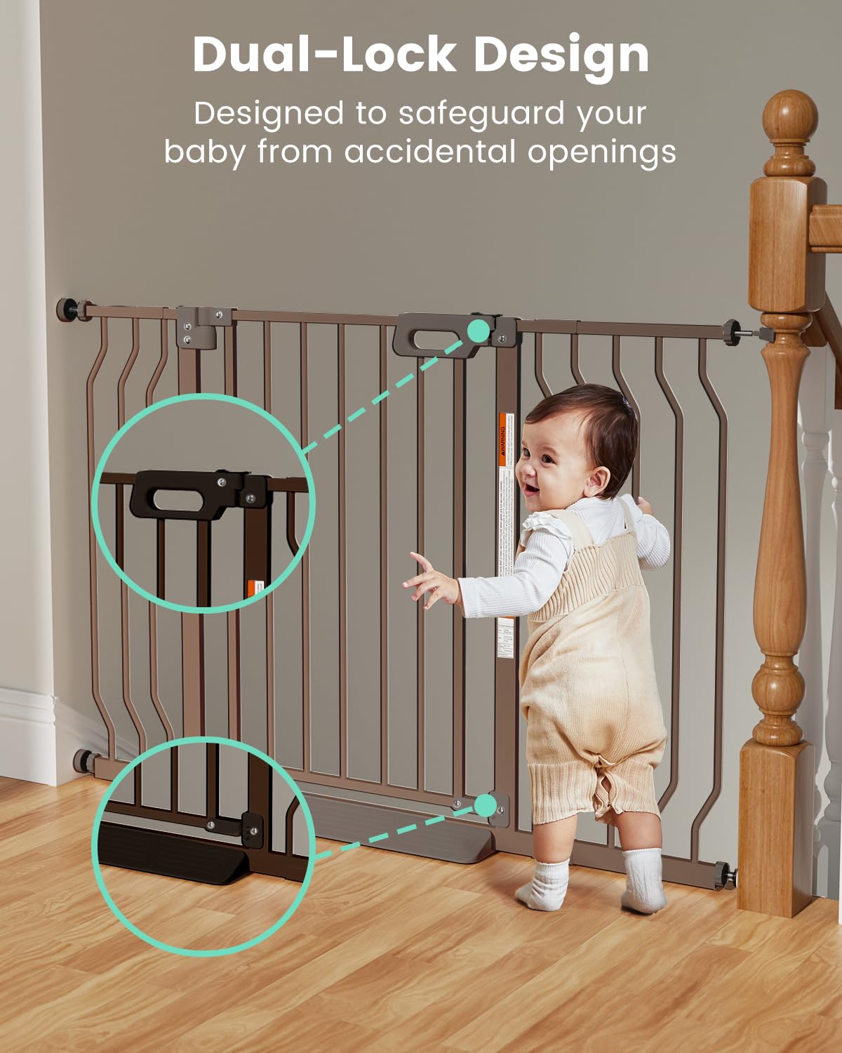GROWNSY Baby Gate with Anti-Trip Pedal and V-Shaped Rods