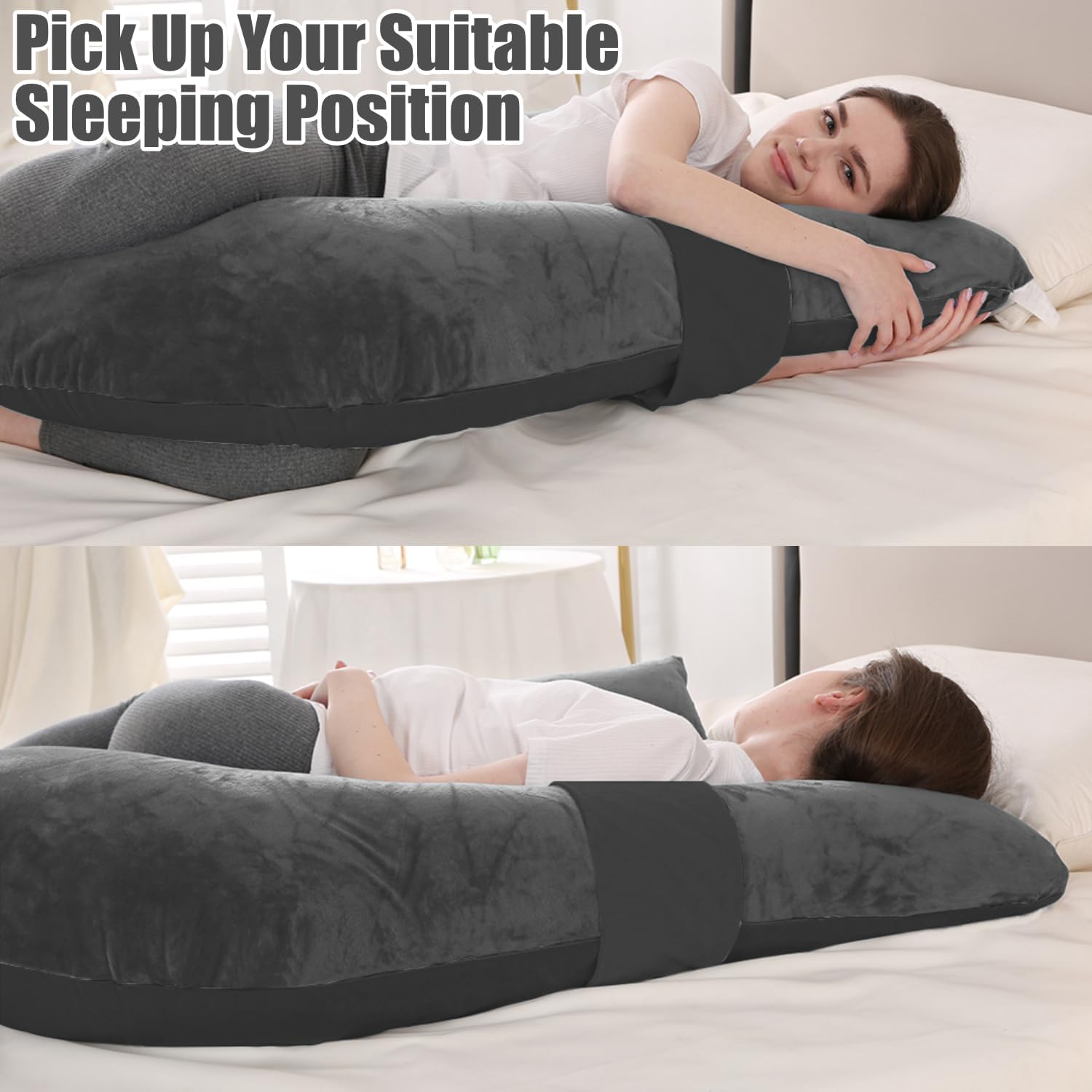 Anfrandce Pregnancy Pillow with Adjustable Support Grey