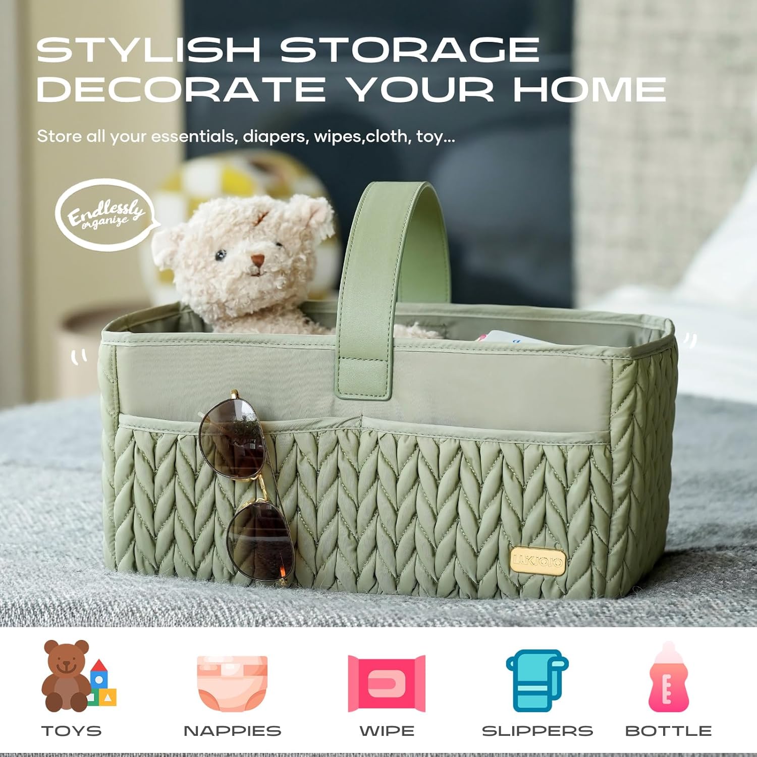 LUKJOJO Luxury Baby Diaper Caddy with Tote Bag