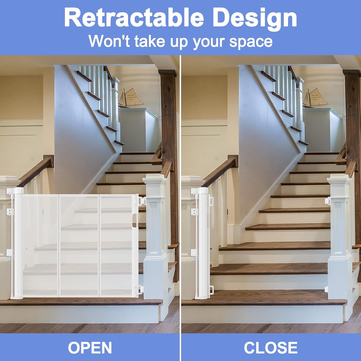 Reinforced Retractable Baby Gate for Stairs 55 Inch
