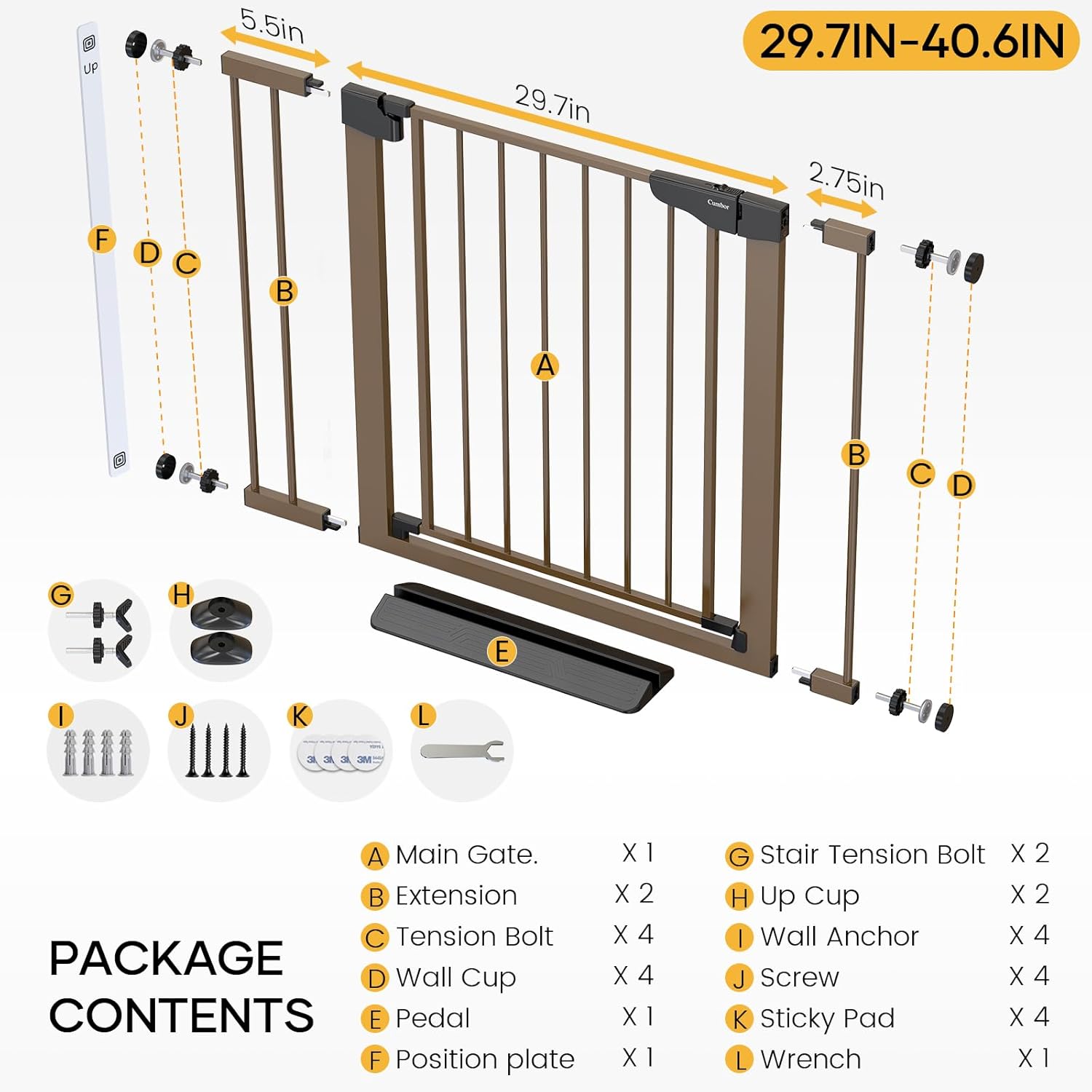 Cumbor 297-406 Durable Stair Safety Gate for Kids and Pets