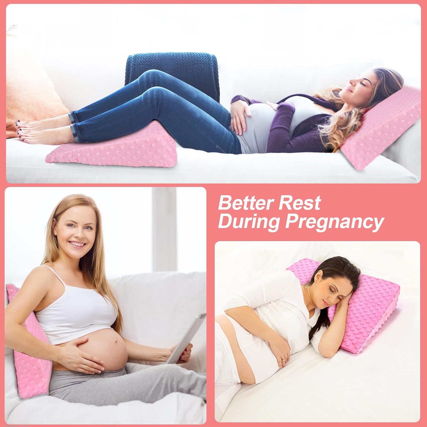 BiKontrun Pregnancy Wedge Pillow with Pink Cover