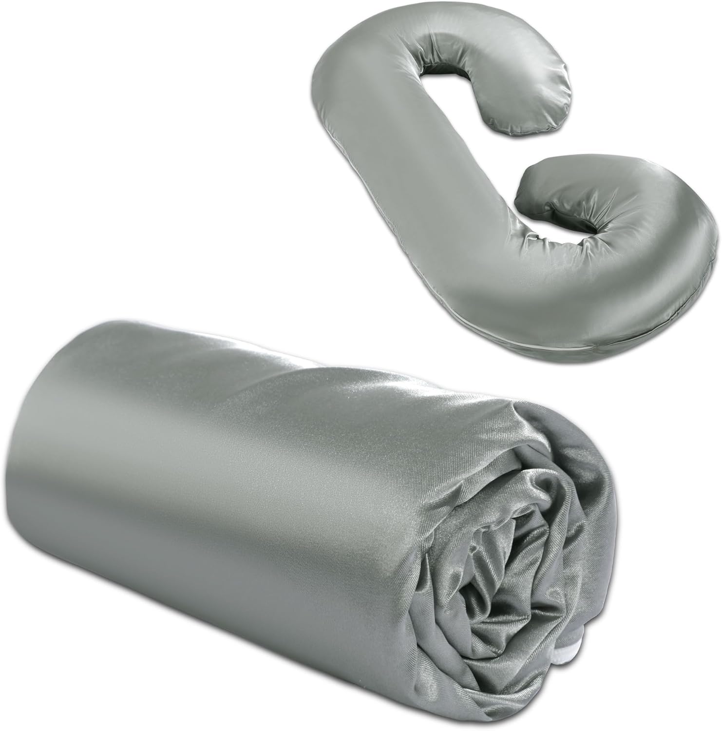 BALAPET Silky Satin Pregnancy Pillow Case C Shaped Dark Grey