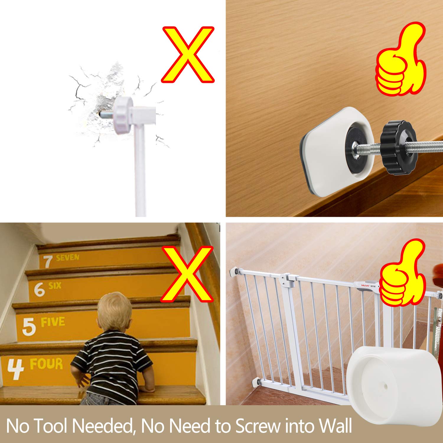 Vmaisi 4 Pack Wall Cup Protector - Pressure Mount Baby Gate Stabilizer White