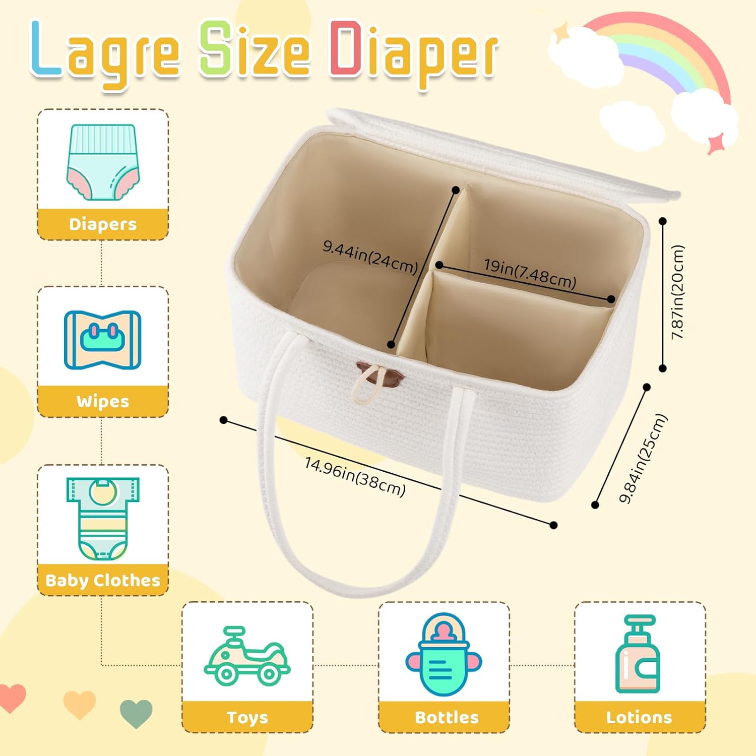 OIAHOMY Diaper Caddy Organizer for Baby White