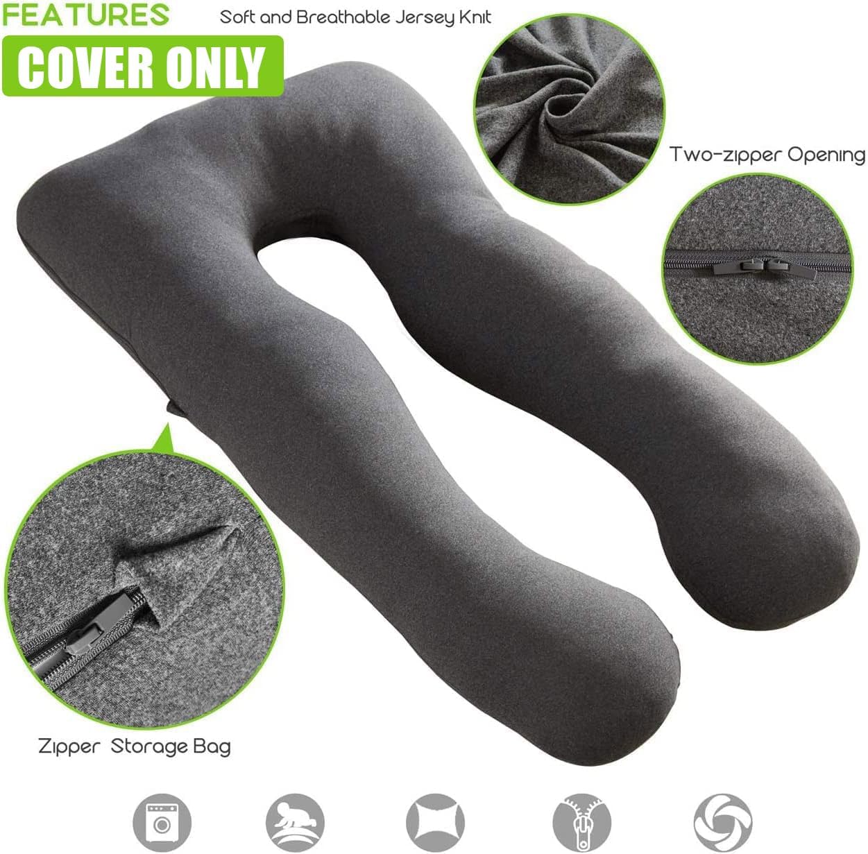 COSMOPLUS U-Shaped Full Body Pillow Case Heather Grey 1