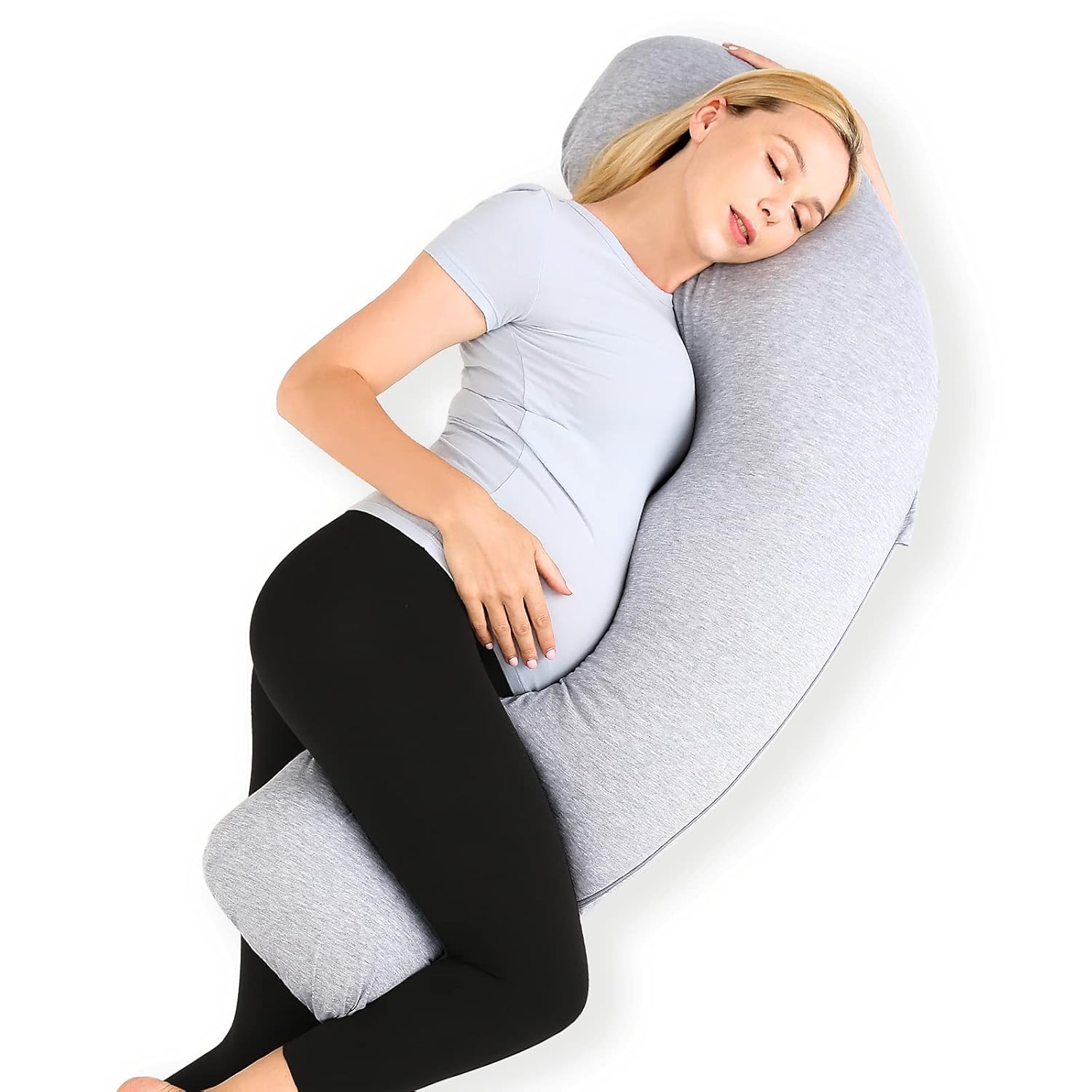 Momcozy J-Shaped Pregnancy Pillow with Jersey Cover Grey