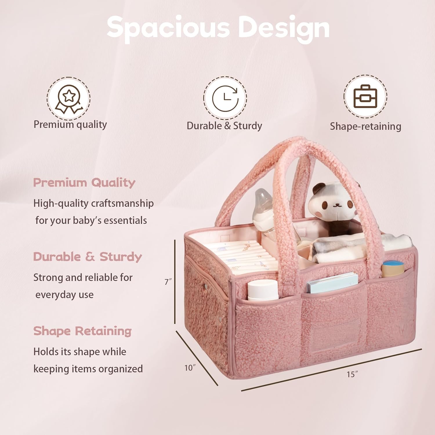 Luxury Little Diaper Caddy Organizer - Pink Cotton Rope Basket