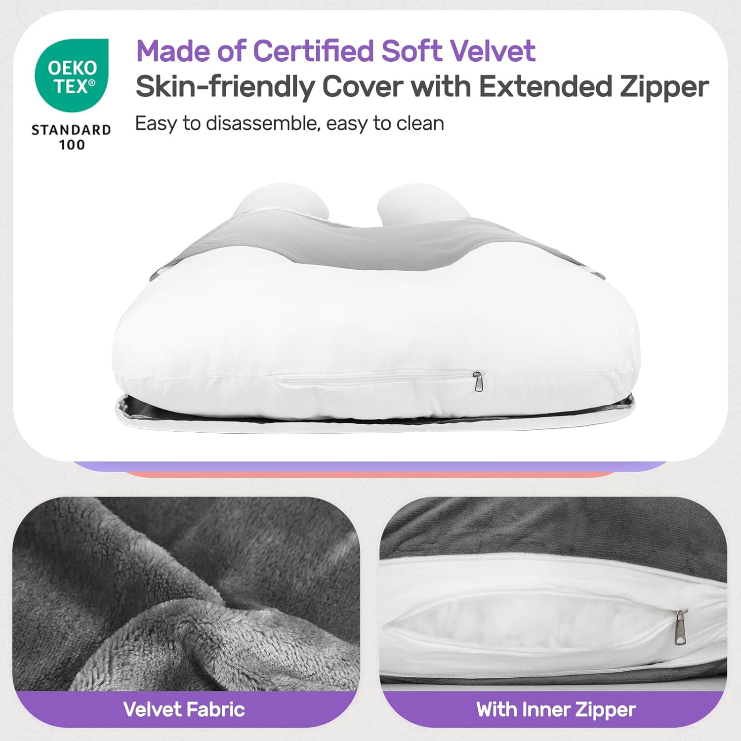 Nuliie Pregnancy Pillow with Washable Velvet Cover