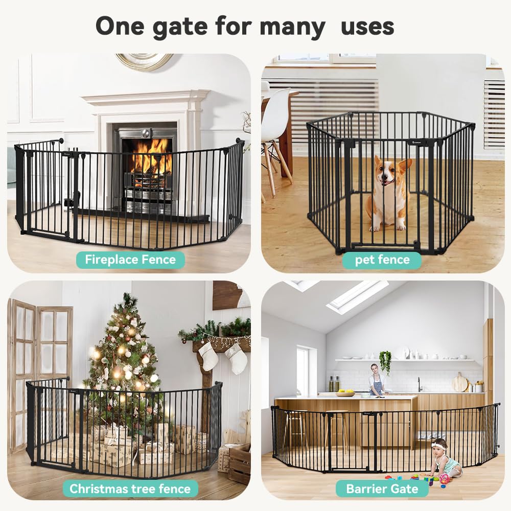 COMOMY 150 Wide Baby Gate with Door and 6 Panels
