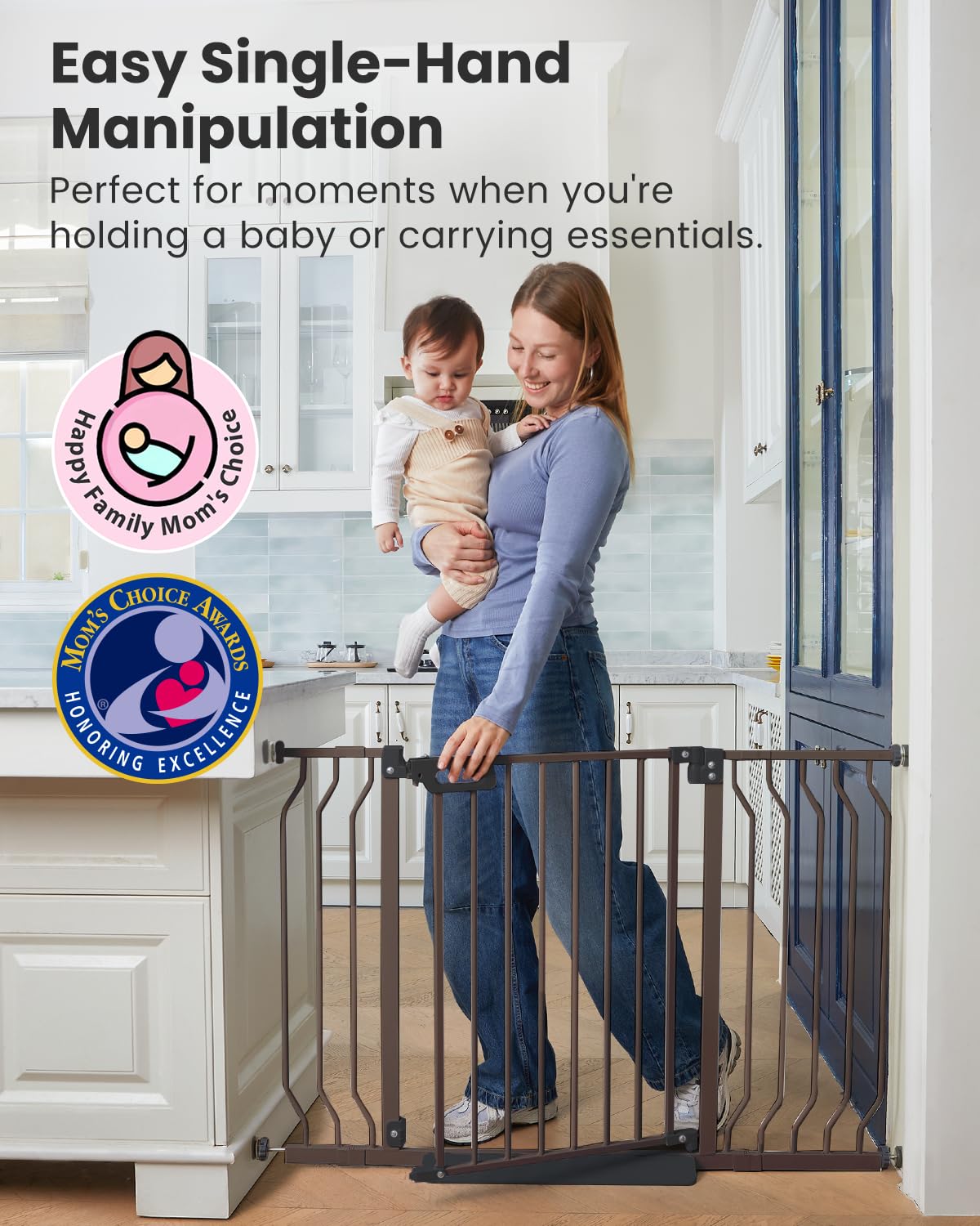 GROWNSY Baby Gate with Anti-Trip Pedal and V-Shaped Rods